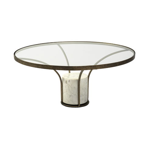 Jacinta 36" Round Glass Top Metal and Marble Pedestal Coffee Table