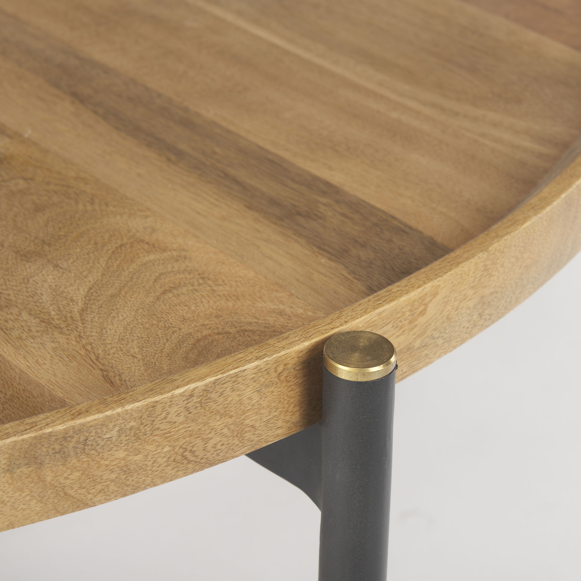 Marquisa Medium Brown Wood with Black Metal Large Coffee Table, by Mercana, 42" length x 42" width x 19" height View 5