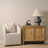 Salaah Black Brushed Metal with Beige Shade Table Lamp, by Mercana, 19.5" length x 19.5" width x 26" height thumbnail 3
