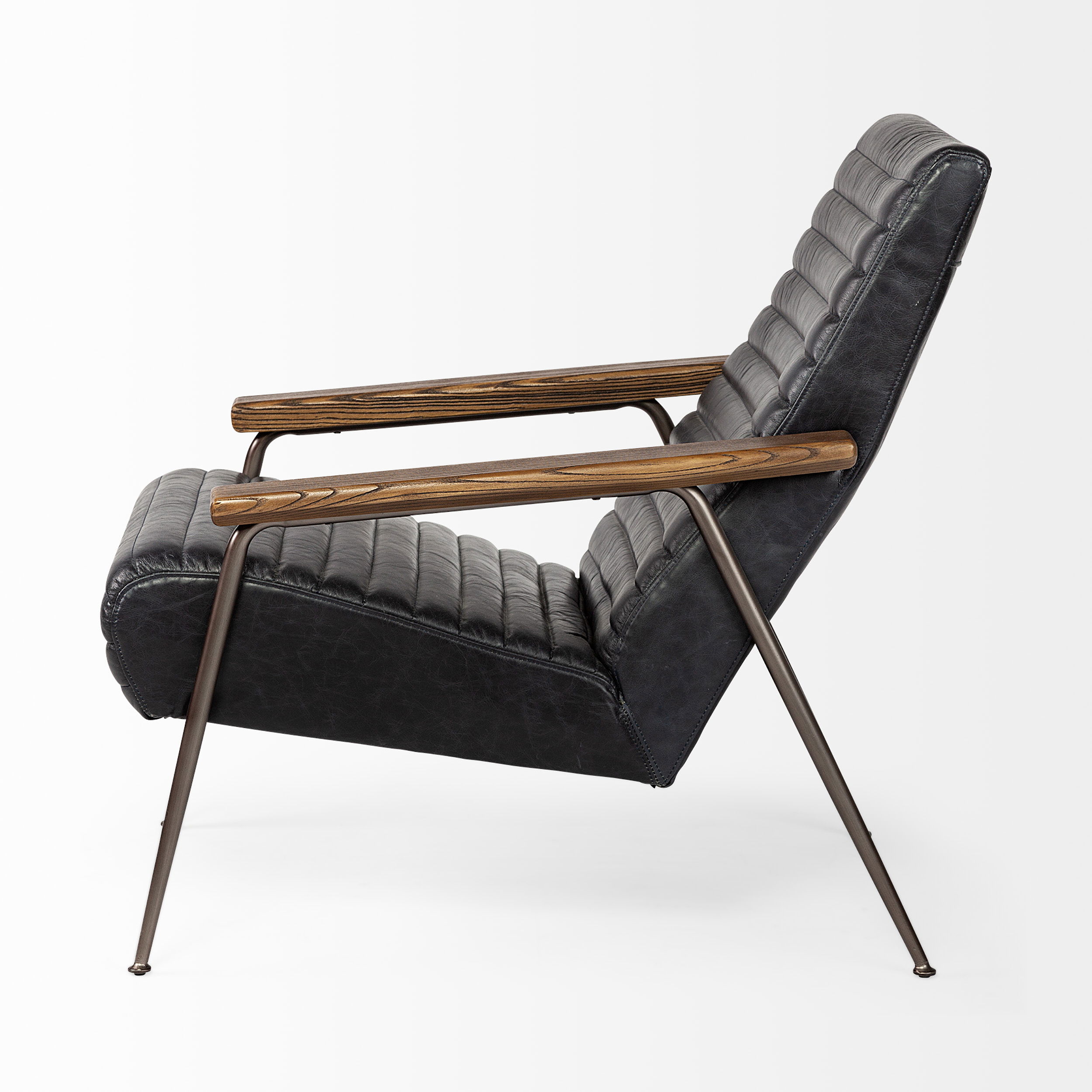 Grosjean Black Leather Wrap Metal Frame Accent Chair, by Mercana, 27.56" length x 37.01" width x 34.65" height View 7