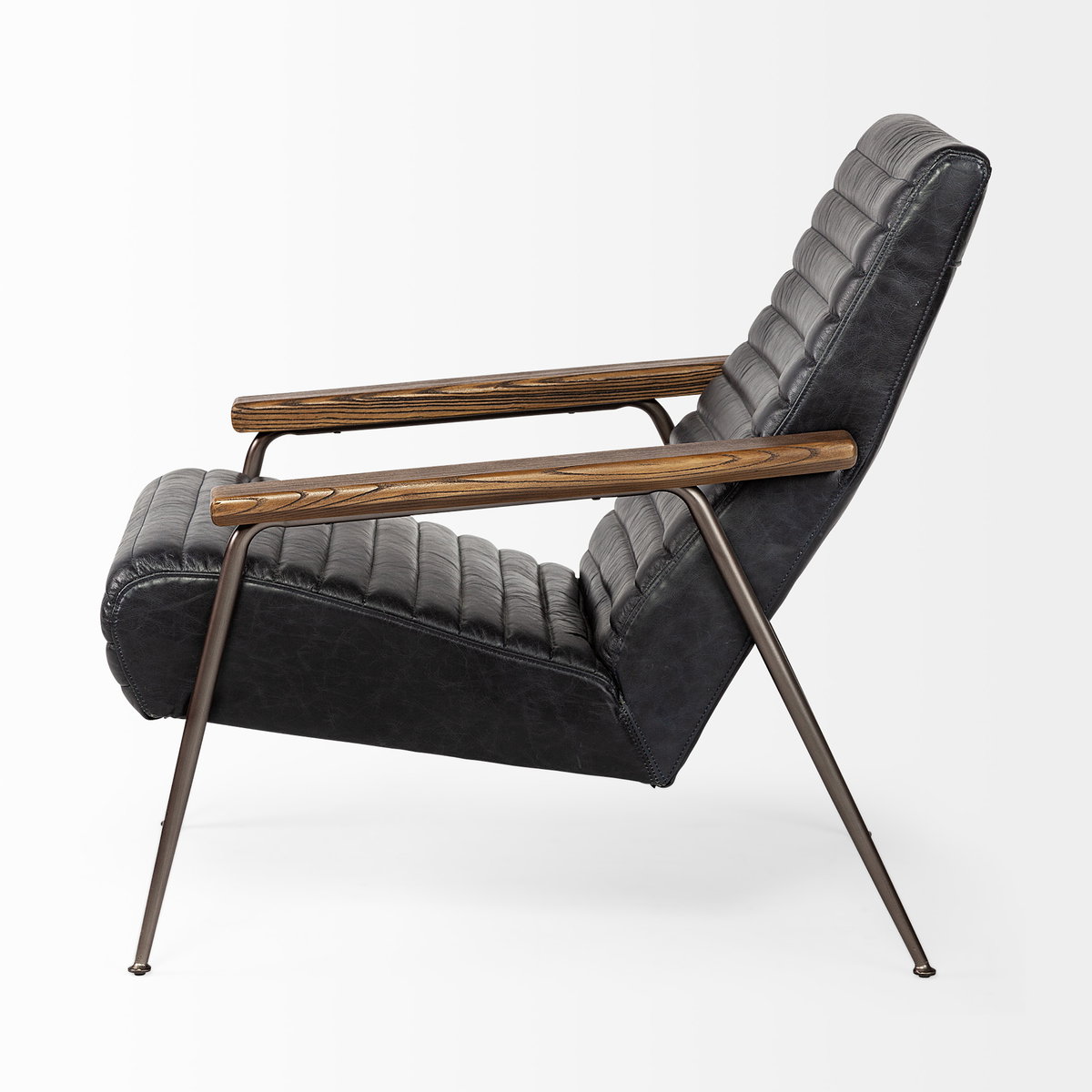 Grosjean Black Leather Wrap Metal Frame Accent Chair, by Mercana, 27.56" length x 37.01" width x 34.65" height View 7