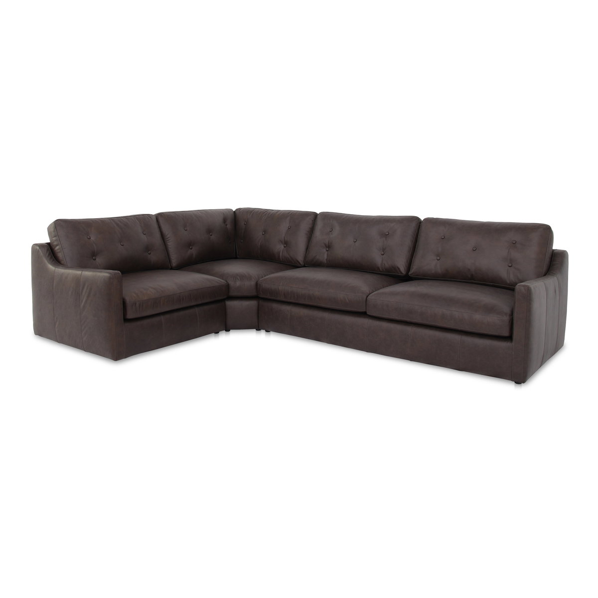 Thurlow 3 Piece Left Modular Sectional Espresso Brown Leather, Sectional Sofa by Moe's Home, 123.1" width x 33" height x 90.5" depth View 2