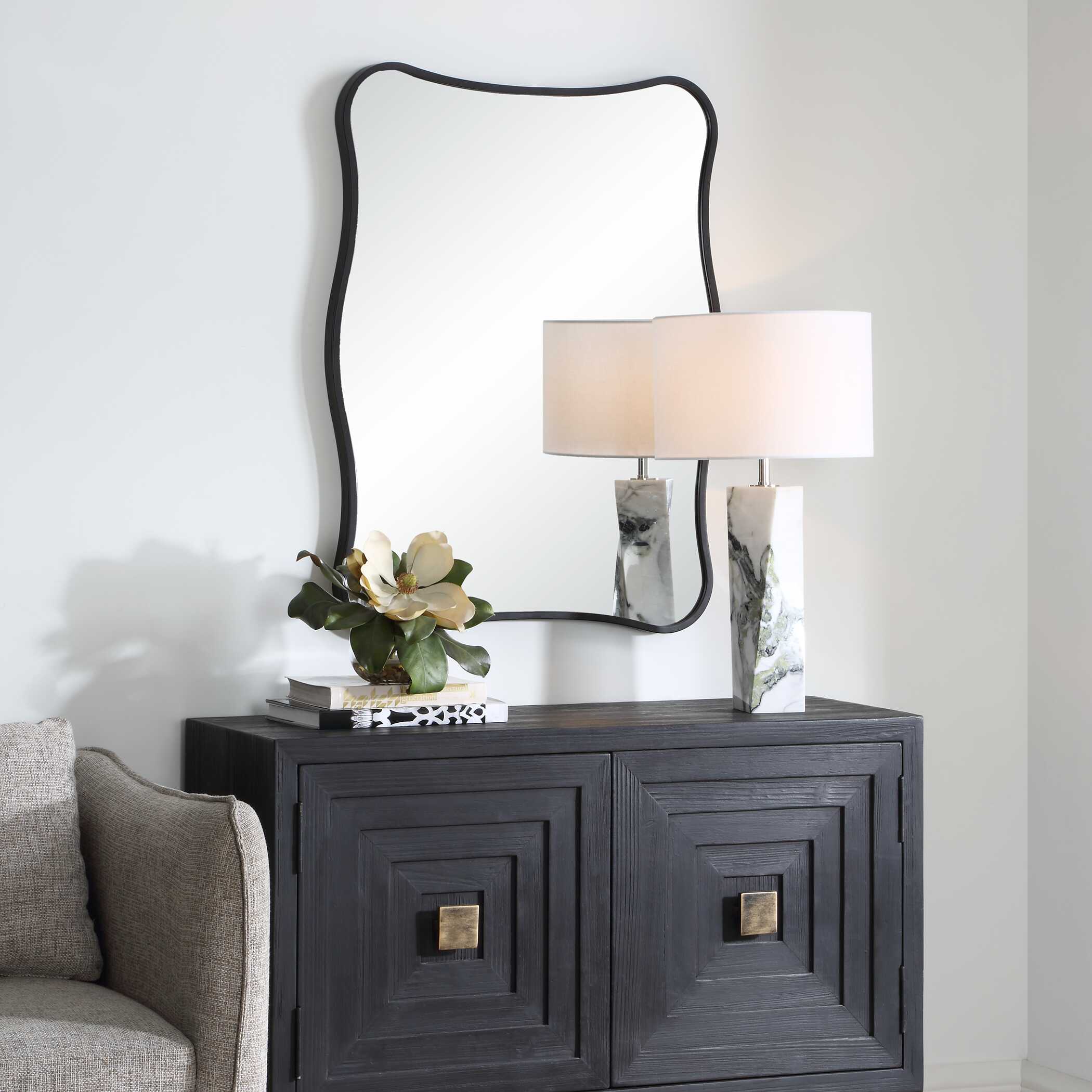 Pavia Black Vanity Mirror, by Uttermost, 27.5" width x 36.25" height x 1.5" depth View 4