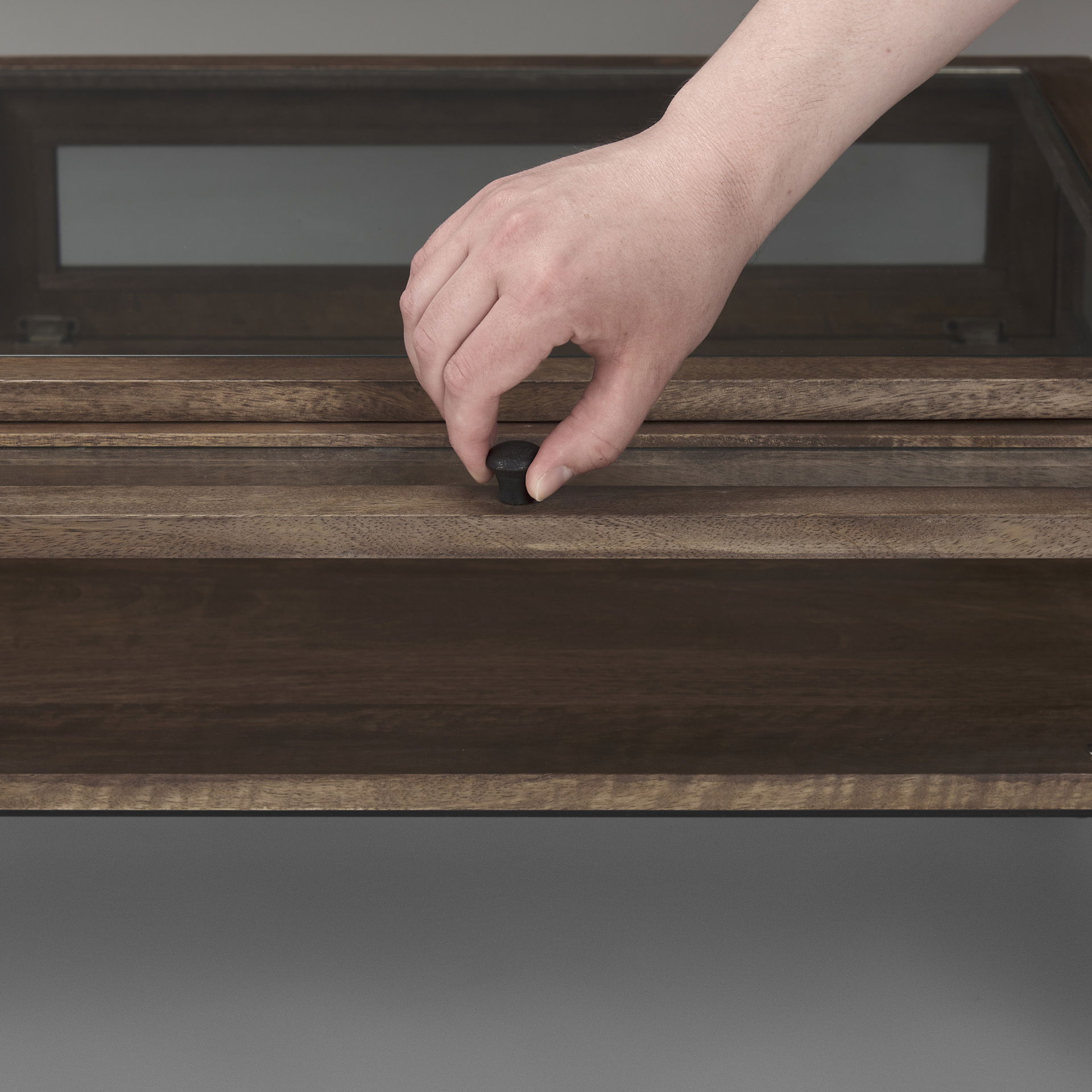 Arelius Rectangular Glass-Top Medium Brown Wood with Black Metal Base Display Coffee Table large image 