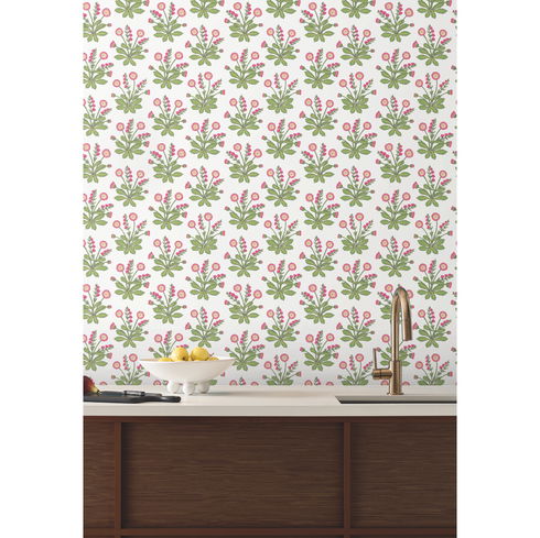 Meadow Flowers White & Rose Wallpaper