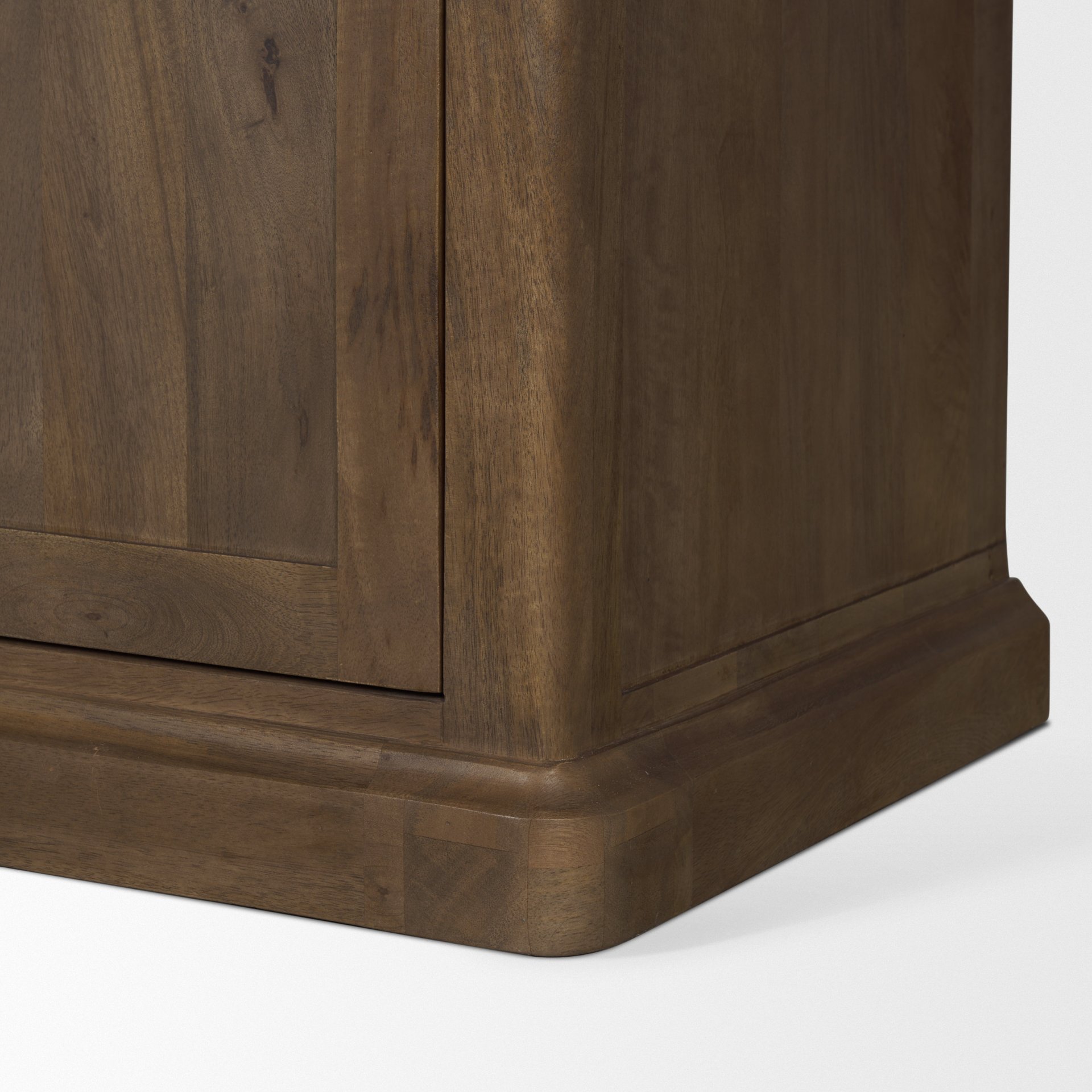 Baron 4-Door Dark Brown Wood with Antique Brass Metal Open Shelving Unit, Shelving & Bookcase by Mercana, 81.75" length x 19" width x 90" height View 14