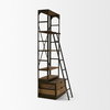 Brodie VII 32L x 22W x 94H Brown Wood Gun-Metal Bracing Four Shelf Shelving Unit, Shelving & Bookcase by Mercana, 31.5" length x 21.5" width x 94" height thumbnail 9