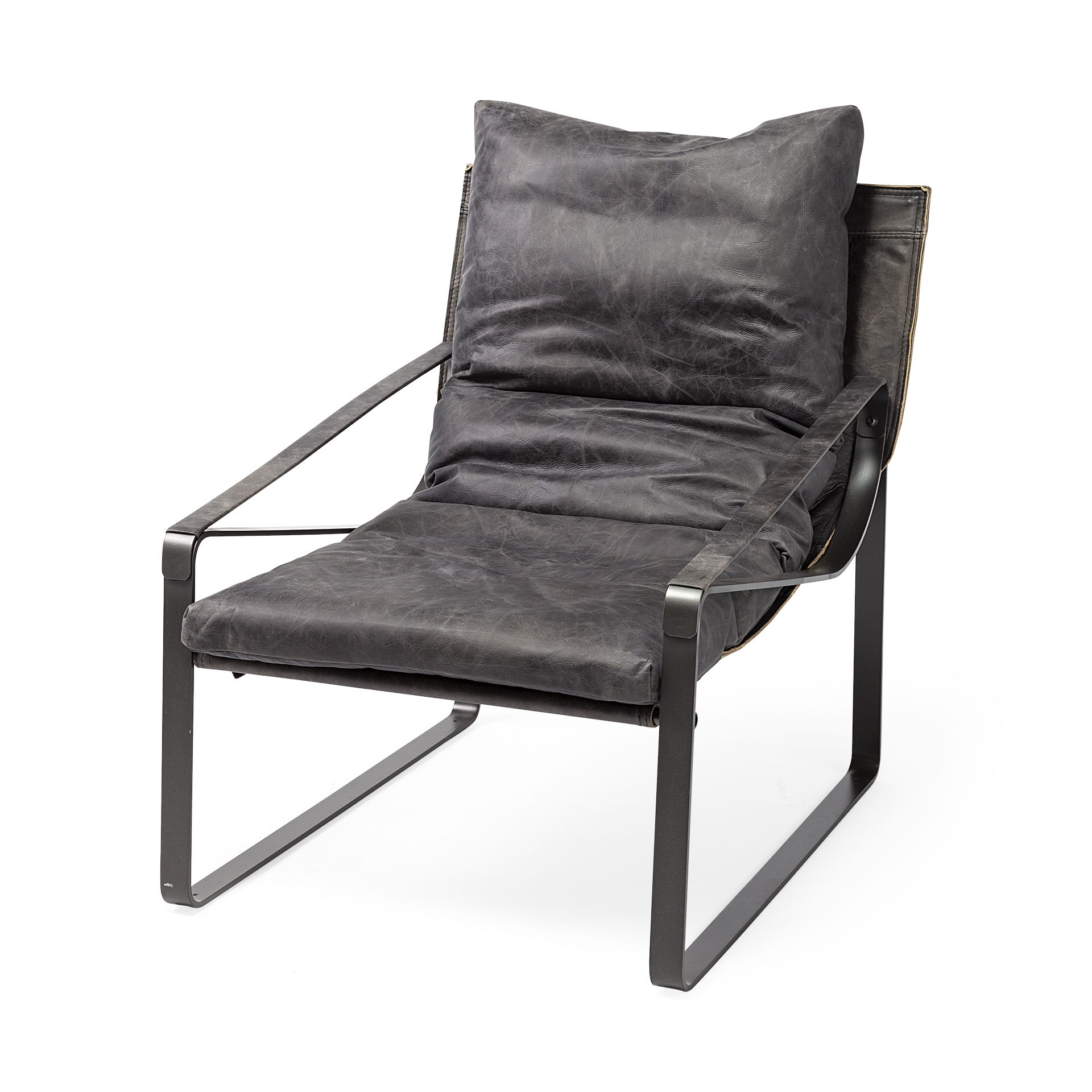 Hornet II Black Leather Body Metal Frame Accent Chair, by Mercana, 27.17" length x 36.61" width x 34.25" height View 1