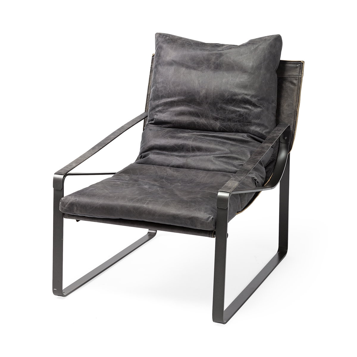 Hornet II Black Leather Body Metal Frame Accent Chair, by Mercana, 27.17" length x 36.61" width x 34.25" height View 1