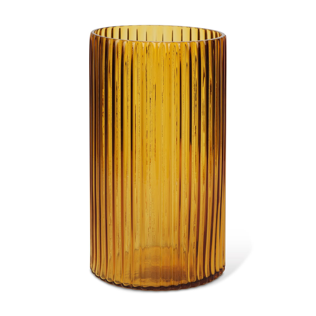 Dawn 11.4' Ribbed Amber Glass Vase, by Mercana, 6.1" length x 6.1" width x 11.42" height View 1