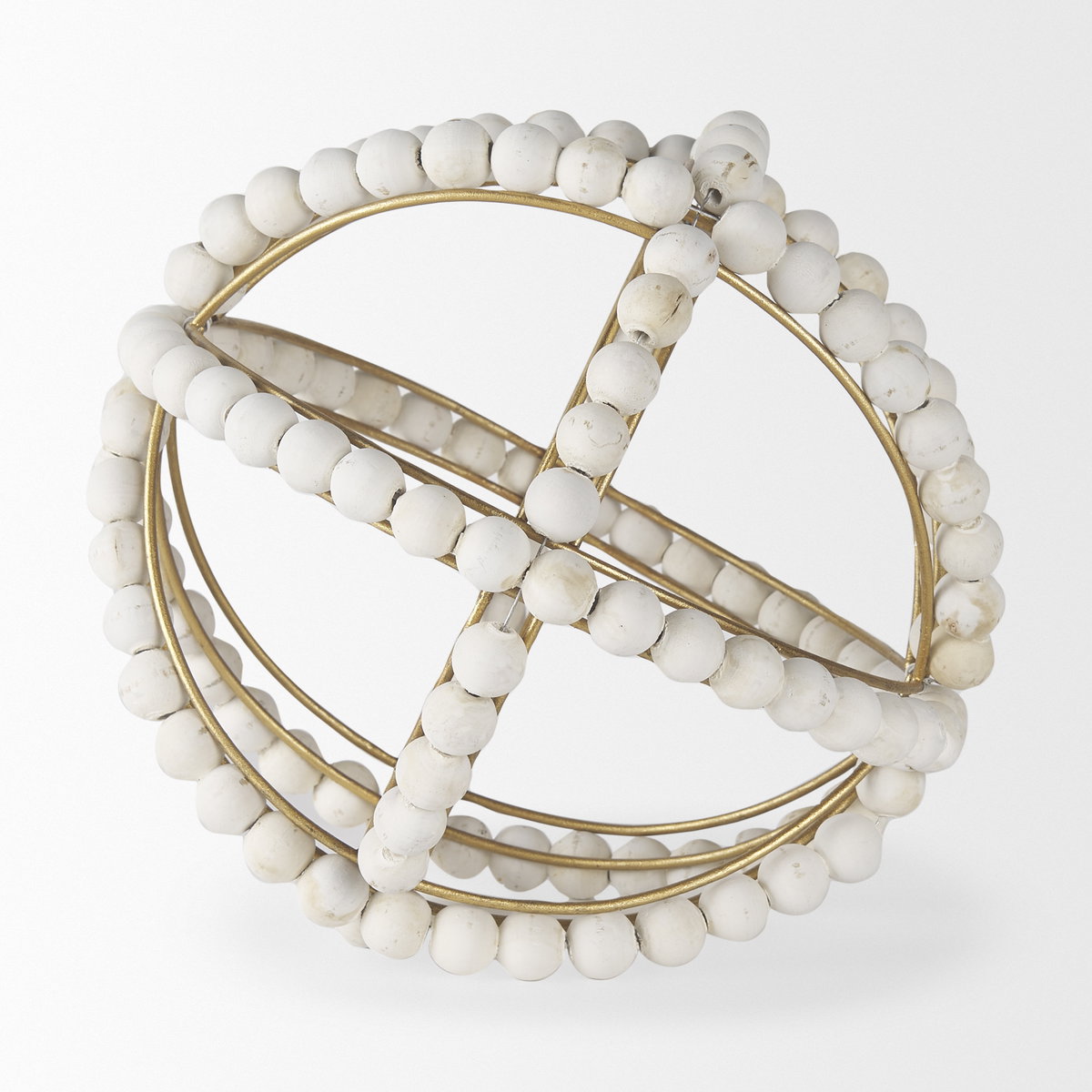 Espanlade II Large 11L x 11W White Wooden Beaded Orb, Decorative Object by Mercana, 11.22" length x 11.22" width x 11.61" height View 4