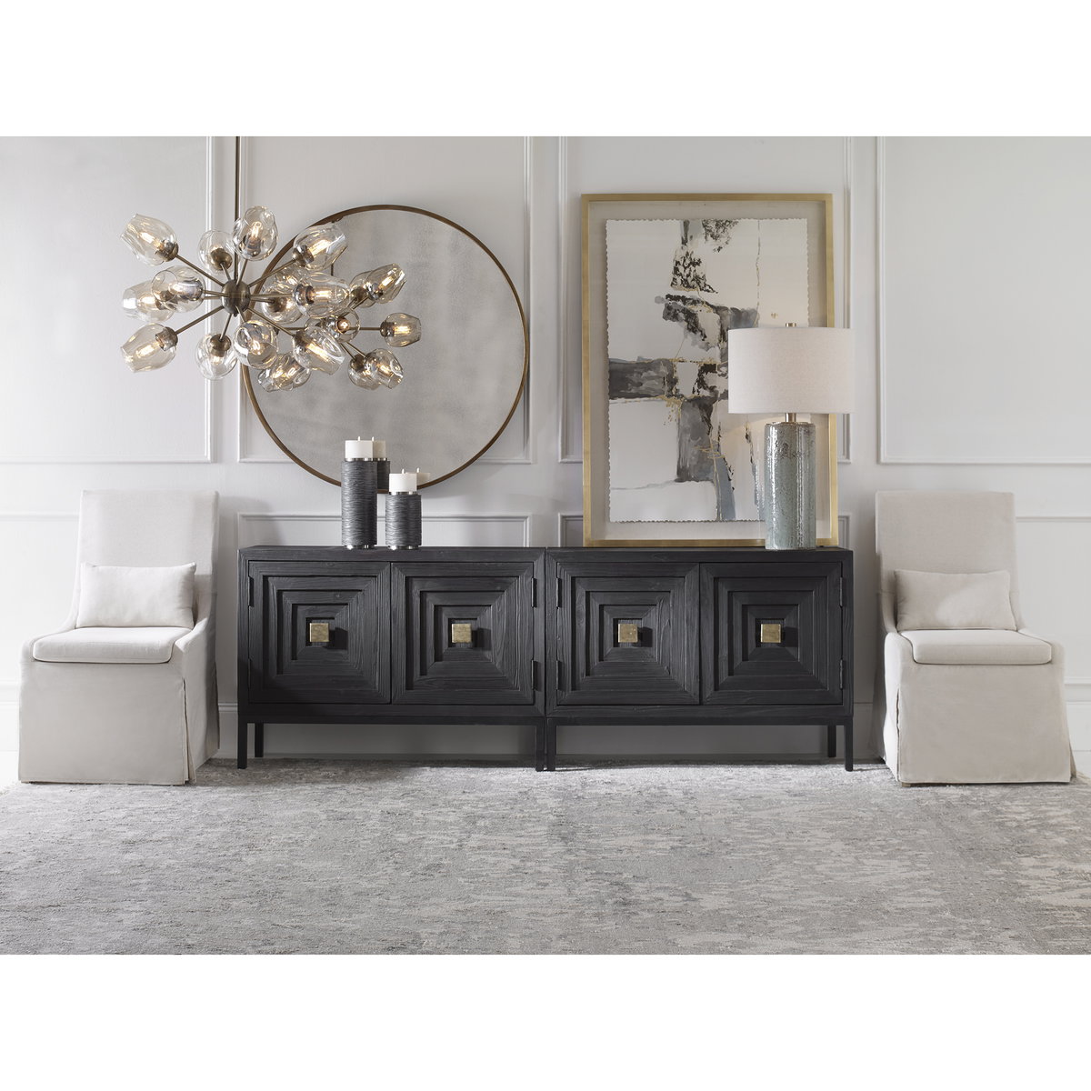 Coley White Linen Armless Chair, Accent Chair by Uttermost, 23" width x 39.5" height x 25" depth View 9
