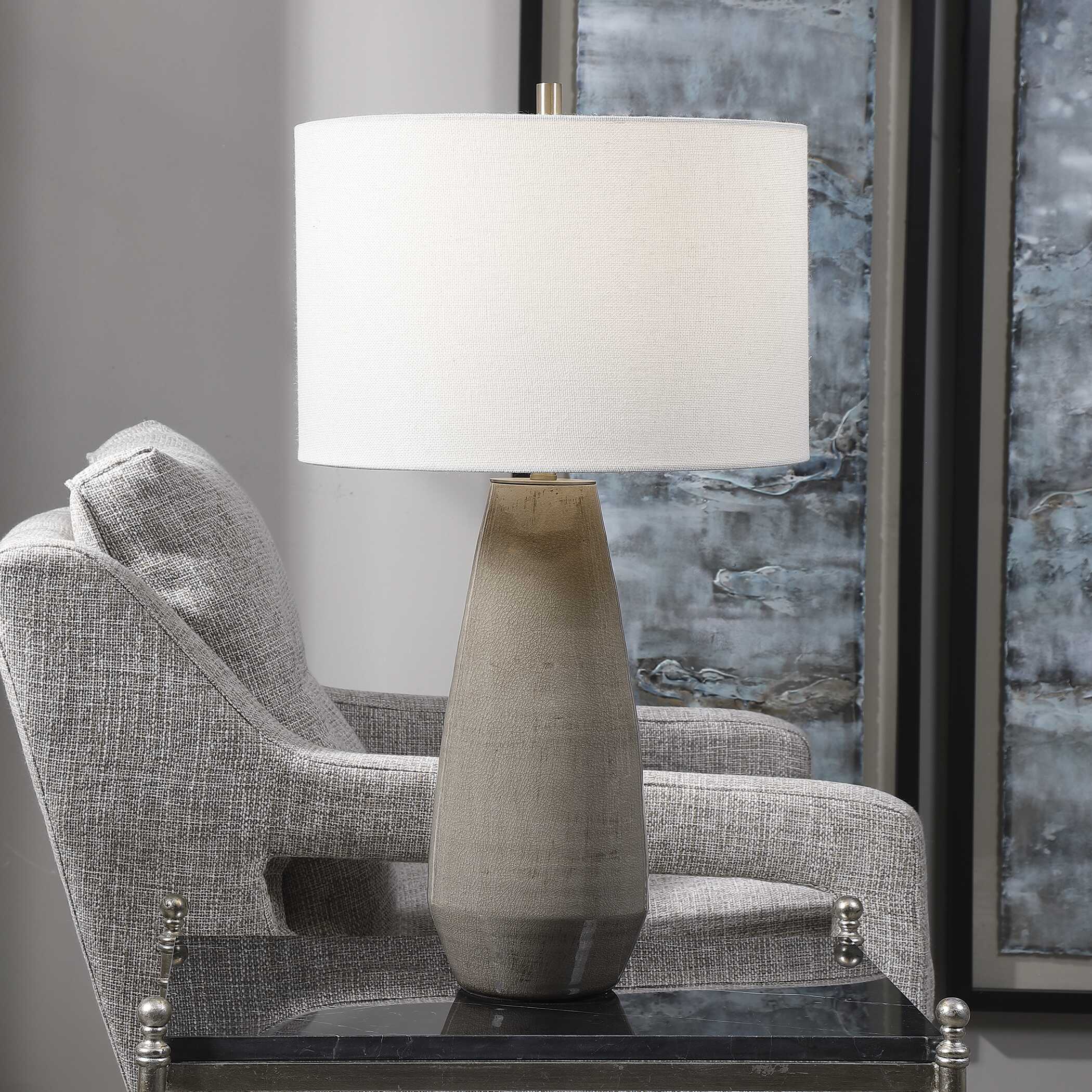 Volterra Taupe-Gray Table Lamp, by Uttermost, 15" width x 27.5" height x 15" depth View 2