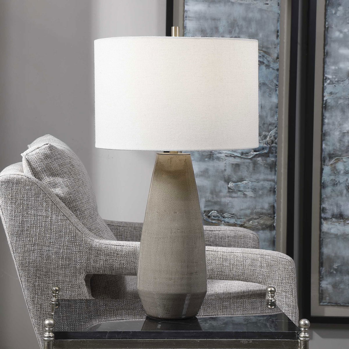 Volterra Taupe-Gray Table Lamp, by Uttermost, 15" width x 27.5" height x 15" depth View 2