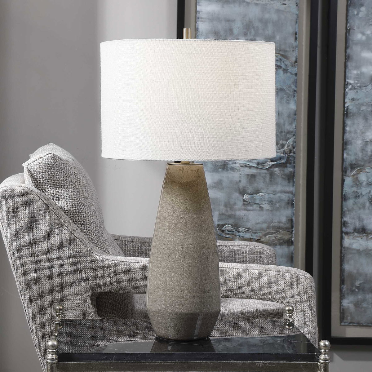 Volterra Taupe-Gray Table Lamp, by Uttermost, 15" width x 27.5" height x 15" depth View 2