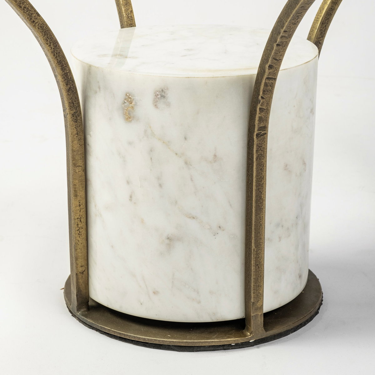 Jacinta 36' Round Glass Top Metal and Marble Pedestal Coffee Table, by Mercana, 36" length x 36" width x 16" height View 8