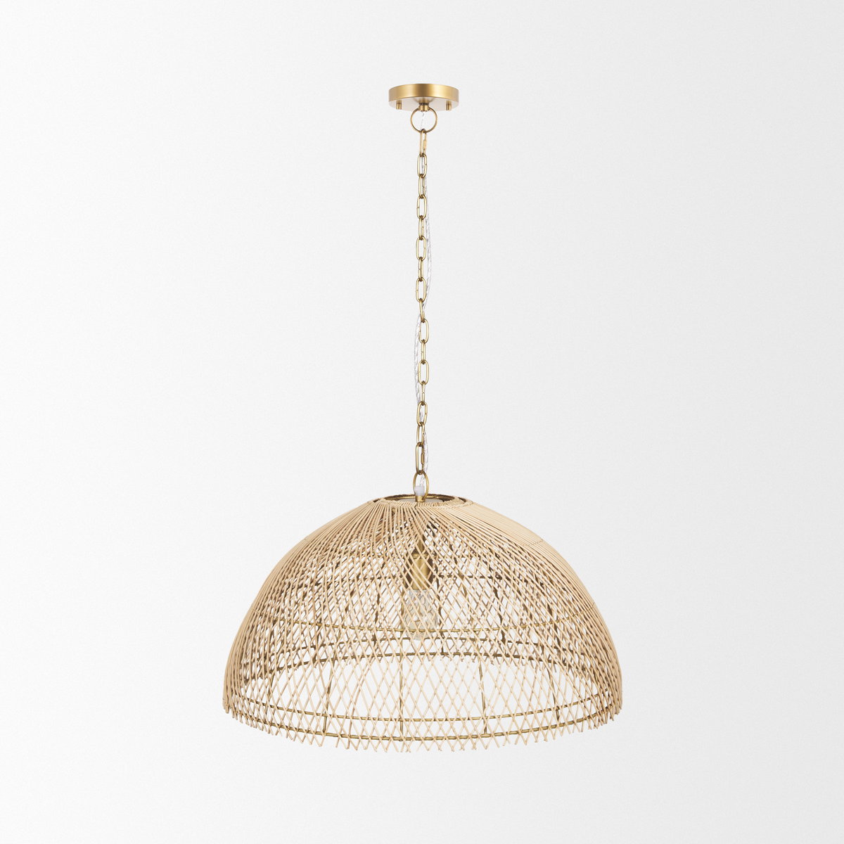 Thad 1-Light Natural Woven Rattan Dome Pendant, by Mercana, 24.5" length x 24.5" width x 14.5" height View 3