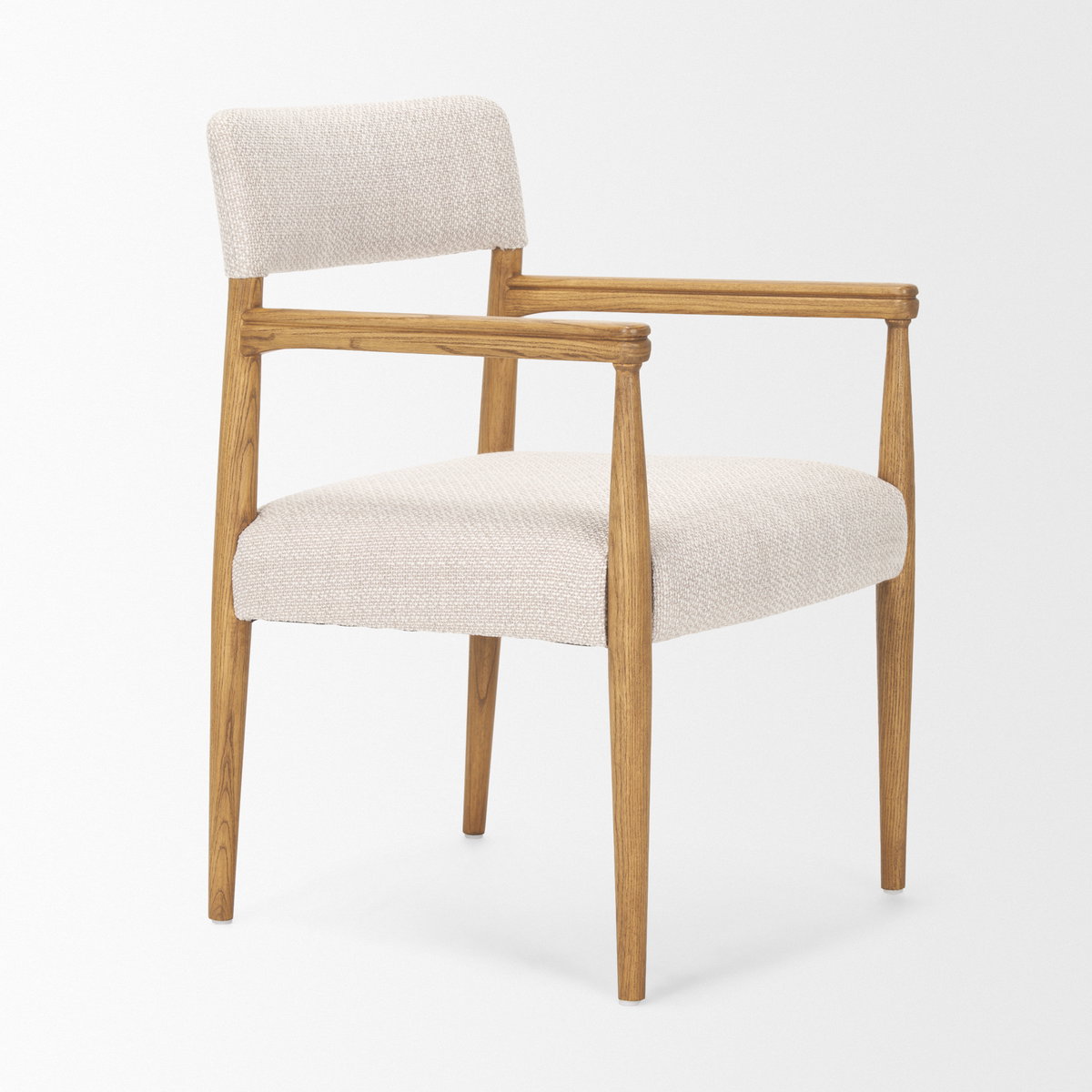 Toni Curved Back Dining Side Chair | Cream Fabric with Light Brown Wood, Dining Chair by Mercana, 22.44" length x 24.61" width x 33.66" height View 9