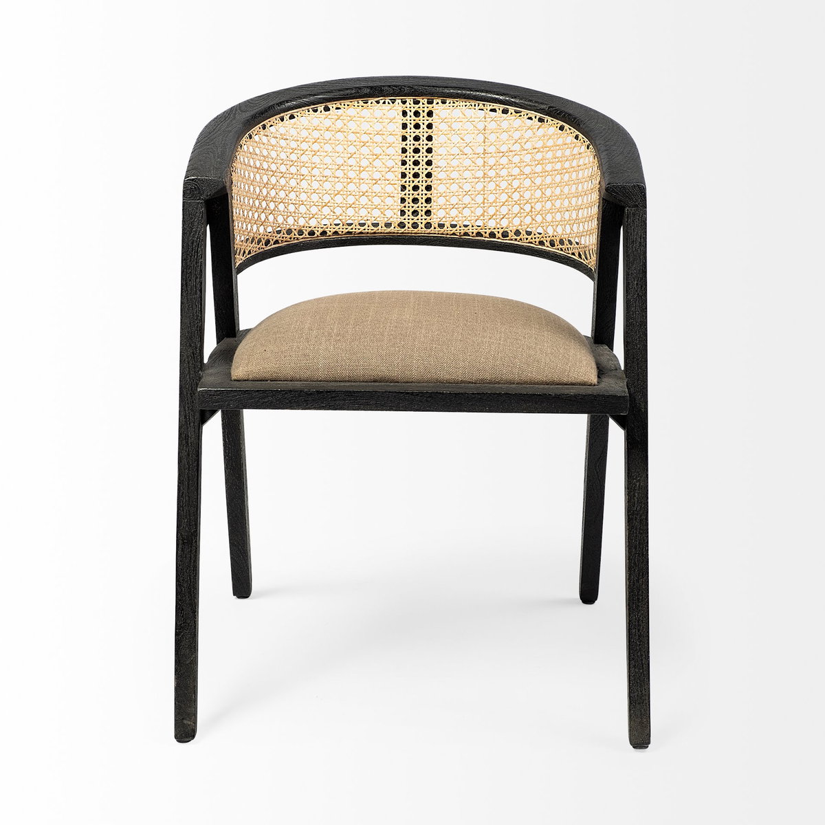Tabitha Cane Back Dining Arm Chair | Linen with Black Wooden, Dining Chair by Mercana, 23" length x 23" width x 30" height View 4