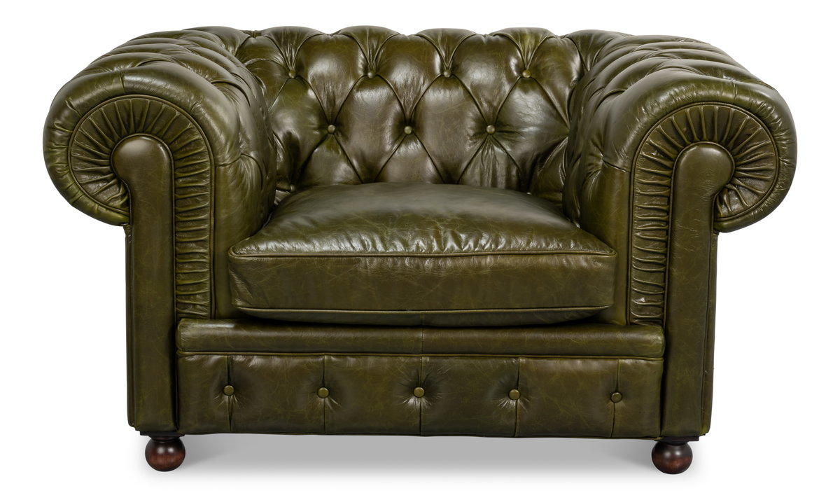 Savile Leather Chair,Green, Seating by Sarreid, 51" length x 39" width x 29" height View 2