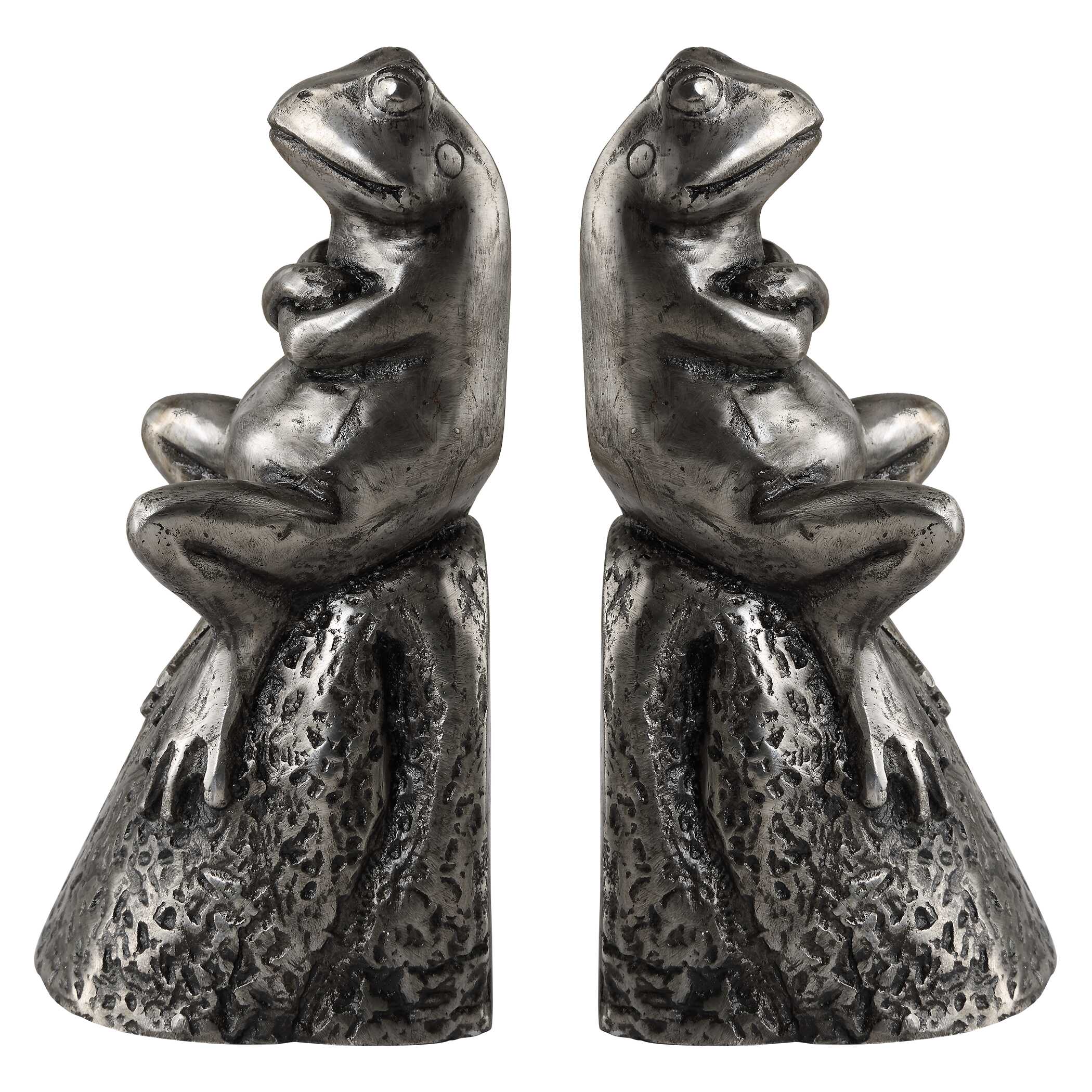 Daydreaming Frogs Aged Silver Bookends Set/2 large image 