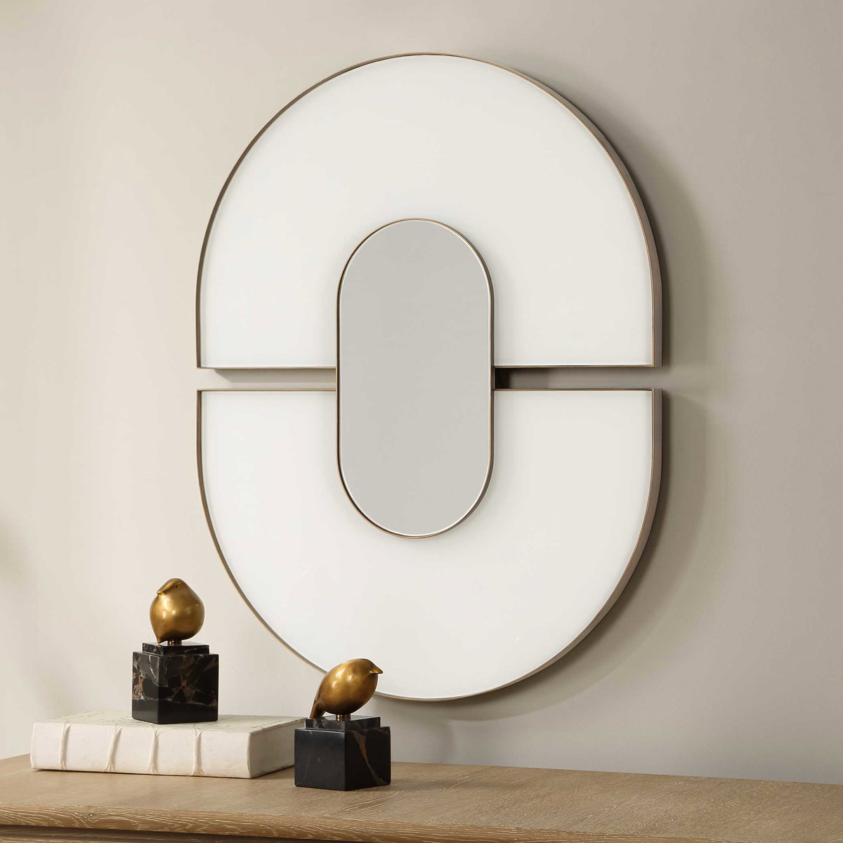Encase Modern White Oval Mirror, by Uttermost, 1'11.5" width x 2'6.5" height x 1.62" depth View 3