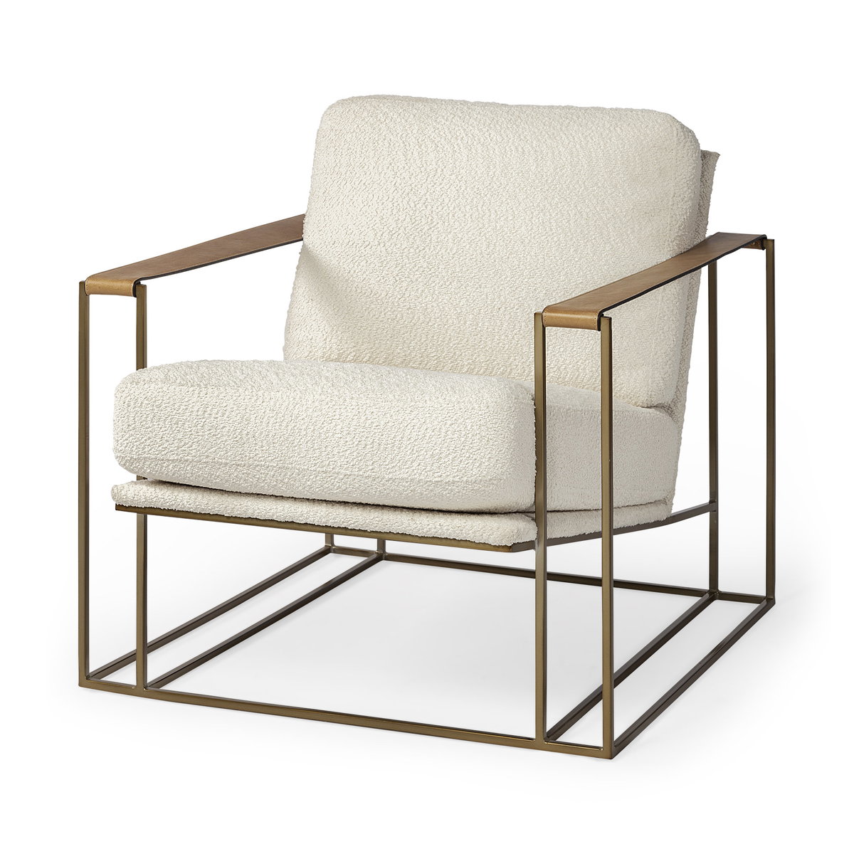Watson Cream Fabric Wrap Gold Metal Frame Accent Chair, by Mercana, 30" length x 34.25" width x 29.13" height View 1