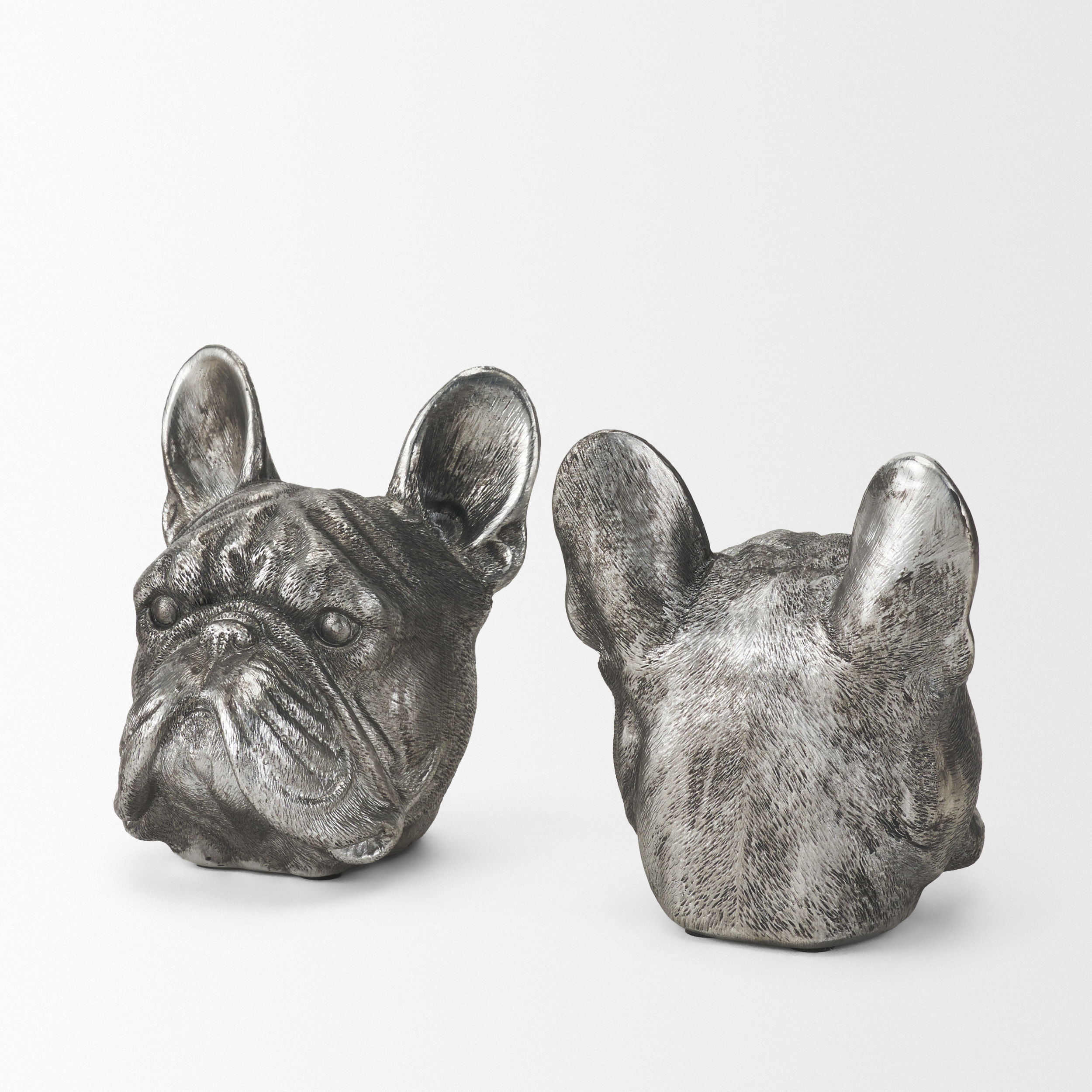 Bruno (Set of 2) 5L x 5W Silver American Bulldog Bookends, by Mercana, 4.84" length x 4.72" width x 5.51" height View 7