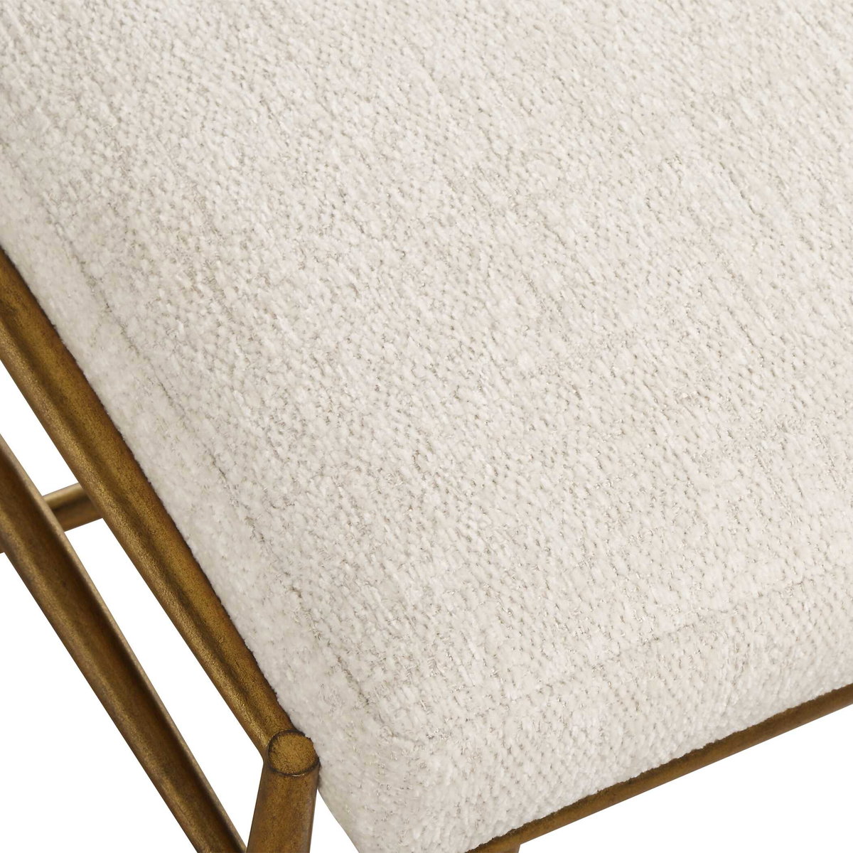 Karleen Plush White Small Brass Bench, Benche by Uttermost, 25.75" width x 21" height x 15" depth View 5