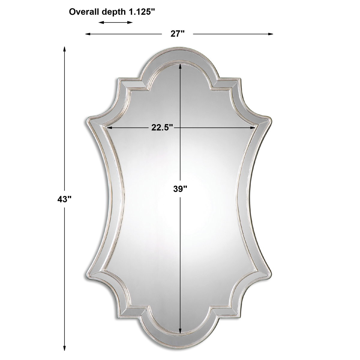 Elara Antiqued Silver Wall Mirror, by Uttermost, 27" width x 43" height x 1.12" depth View 3