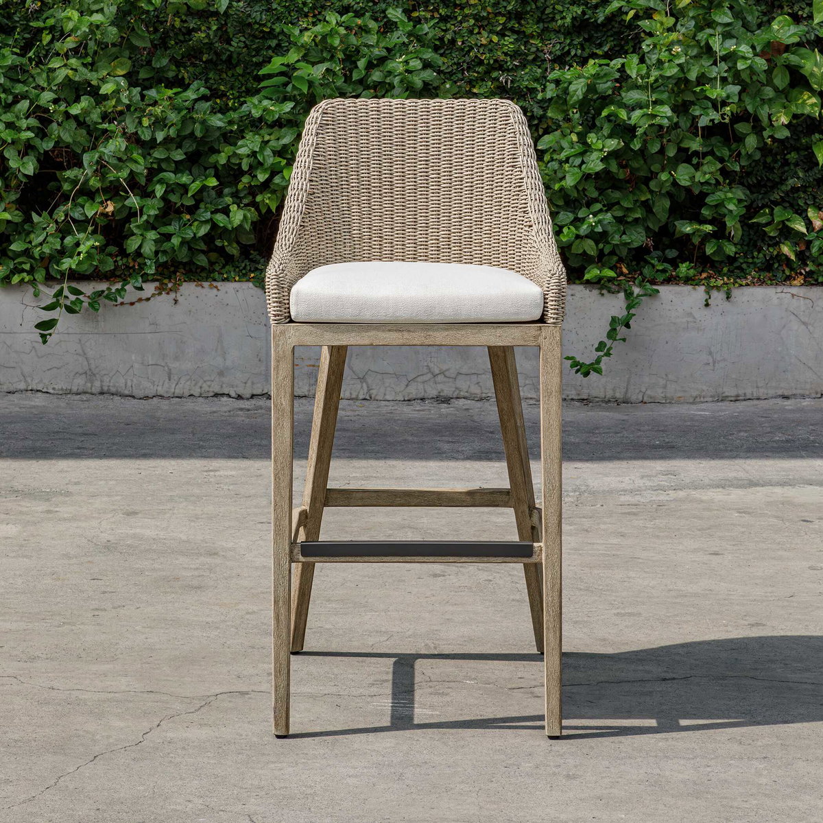 Paloma Outdoor Wicker Bar Stool, Furniture by Uttermost, 21.2" width x 44.7" height x 24.4" depth View 3