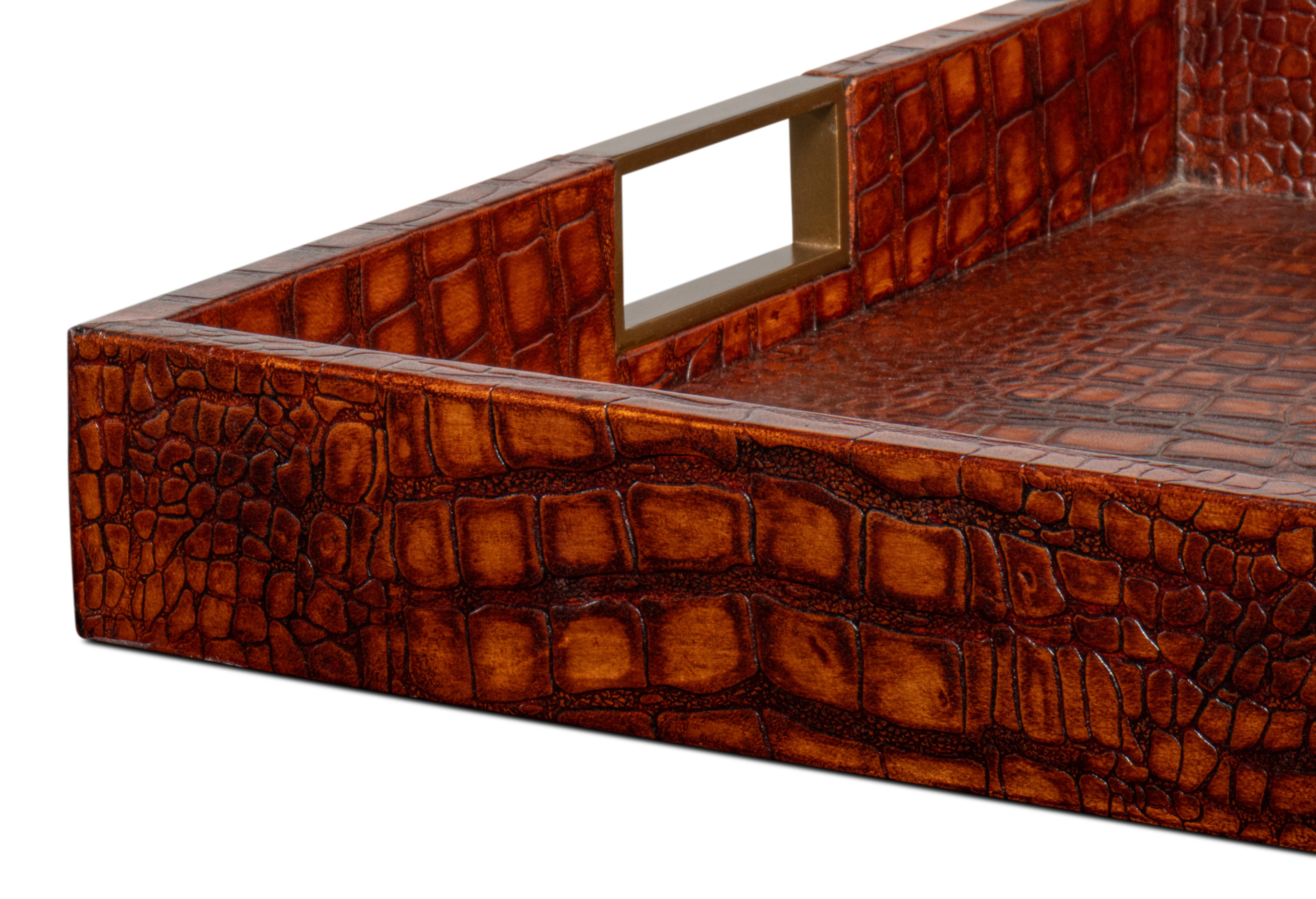 Norton Leather Tray, Croco Leather, Tan, Decor by Sarreid, 24" length x 18" width x 2.5" height View 8