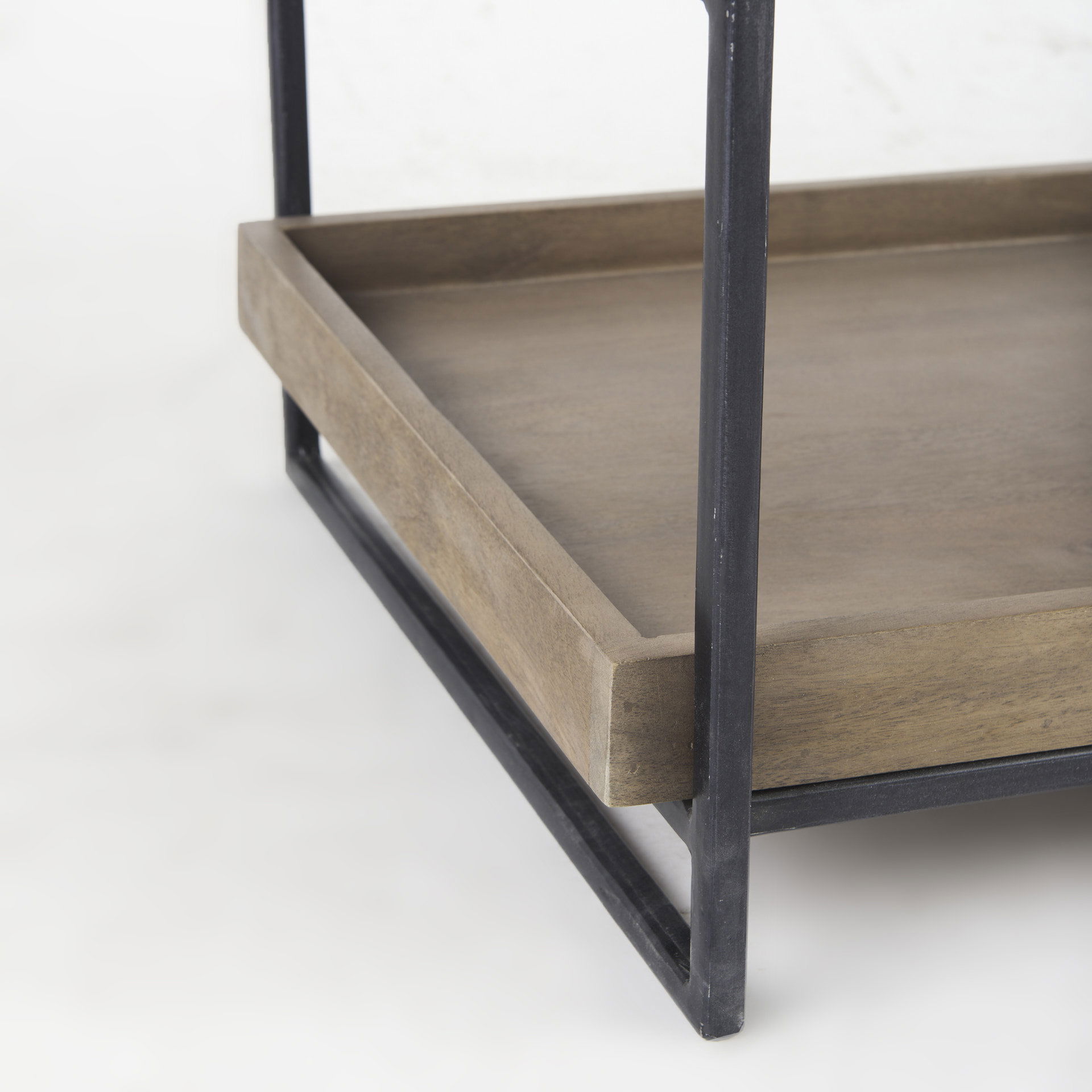 Trey III 20' x 26' Square Medium Brown Wooden Three-Tiered Black Iron Frame End/Side Table large image 