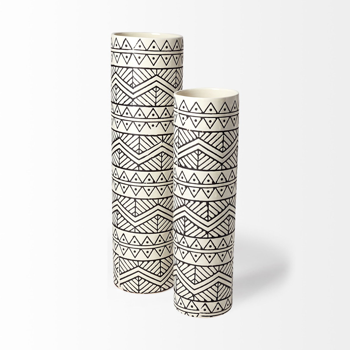 Uhura II Large Cream Black Patterned Cylindrical Ceramic Vase, by Mercana, 4.72" length x 4.72" width x 16.54" height View 4
