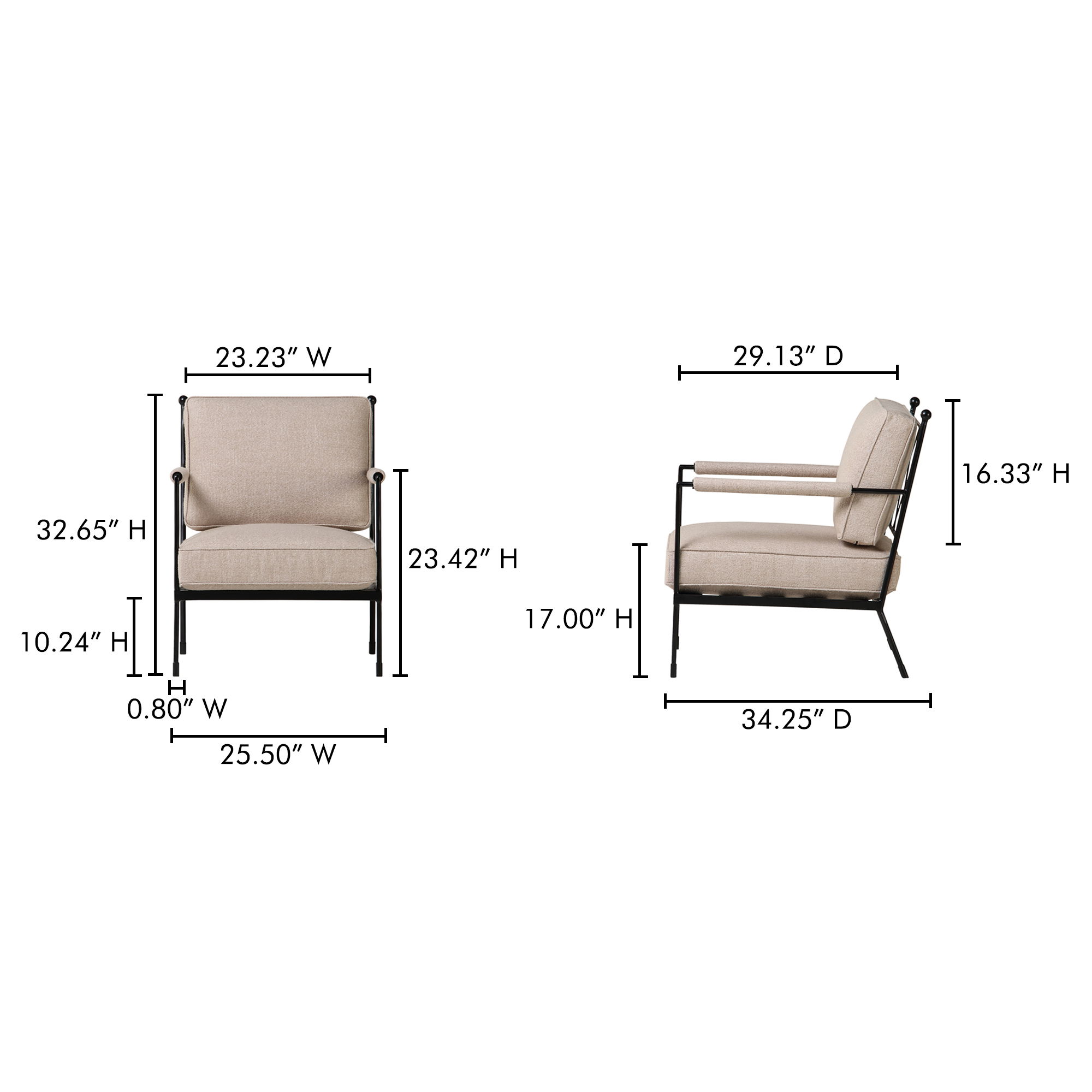 Vecchia Accent Chair Beige, by Moe's Home, 25.5" width x 32.65" height x 34.25" depth View 10