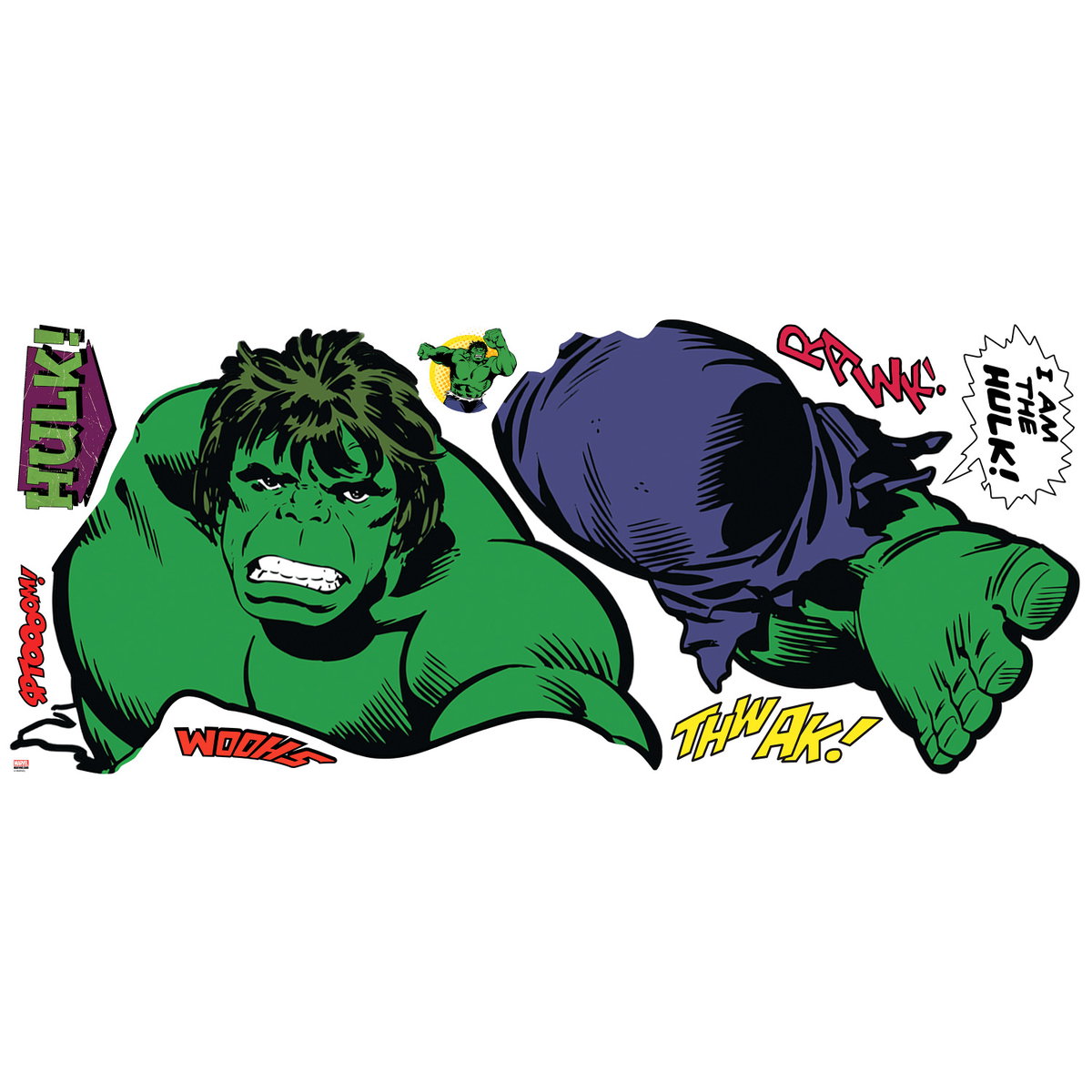 Classic Hulk Comic Giant Wall Decals, by York Wall, 3'3.6" length x 1'6" width x 0.02" depth