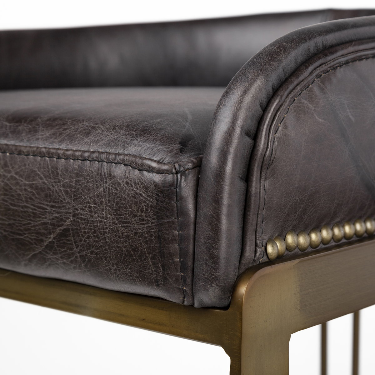 Hollyfield Backless 28.75in Seat Bar Stool | Charcoal Brown Leather, Counter & Bar Stool by Mercana, 20.5" length x 19.7" width x 32.7" height View 8