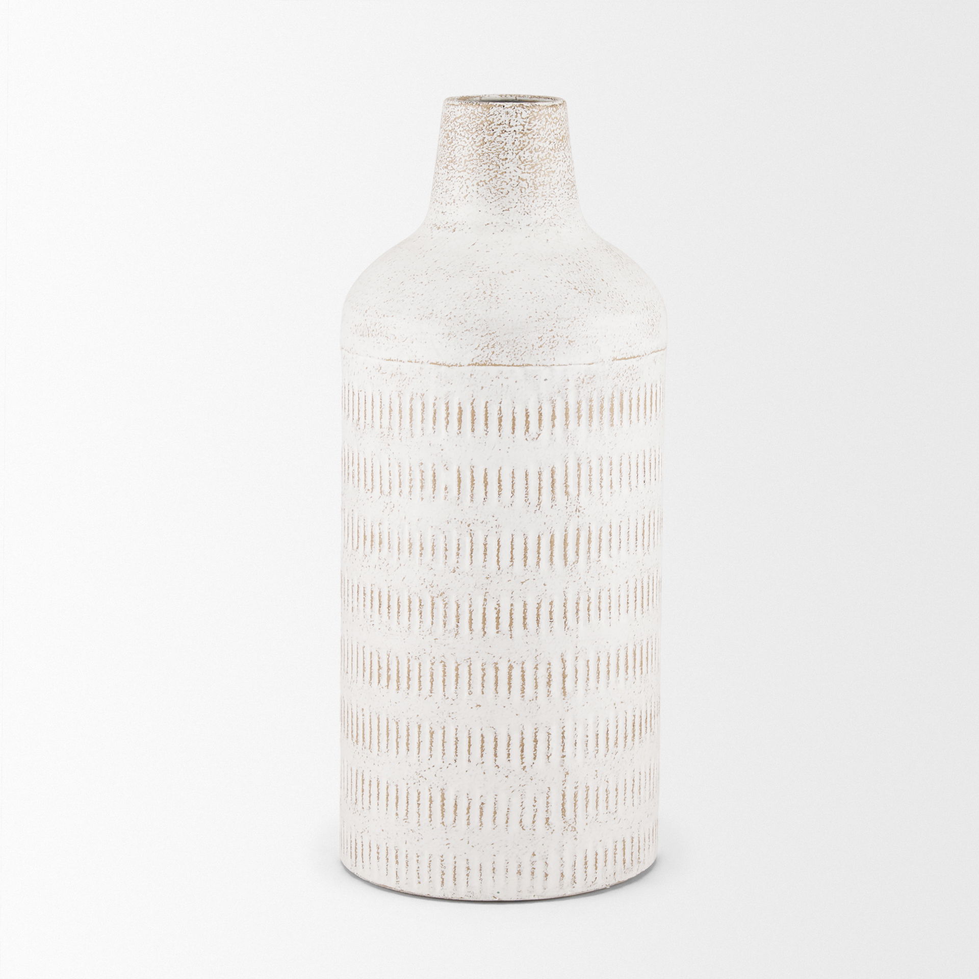 Tisha Large White with Terracotta Distressing Metal Vase, by Mercana, 5.91" length x 5.91" width x 14.17" height View 6