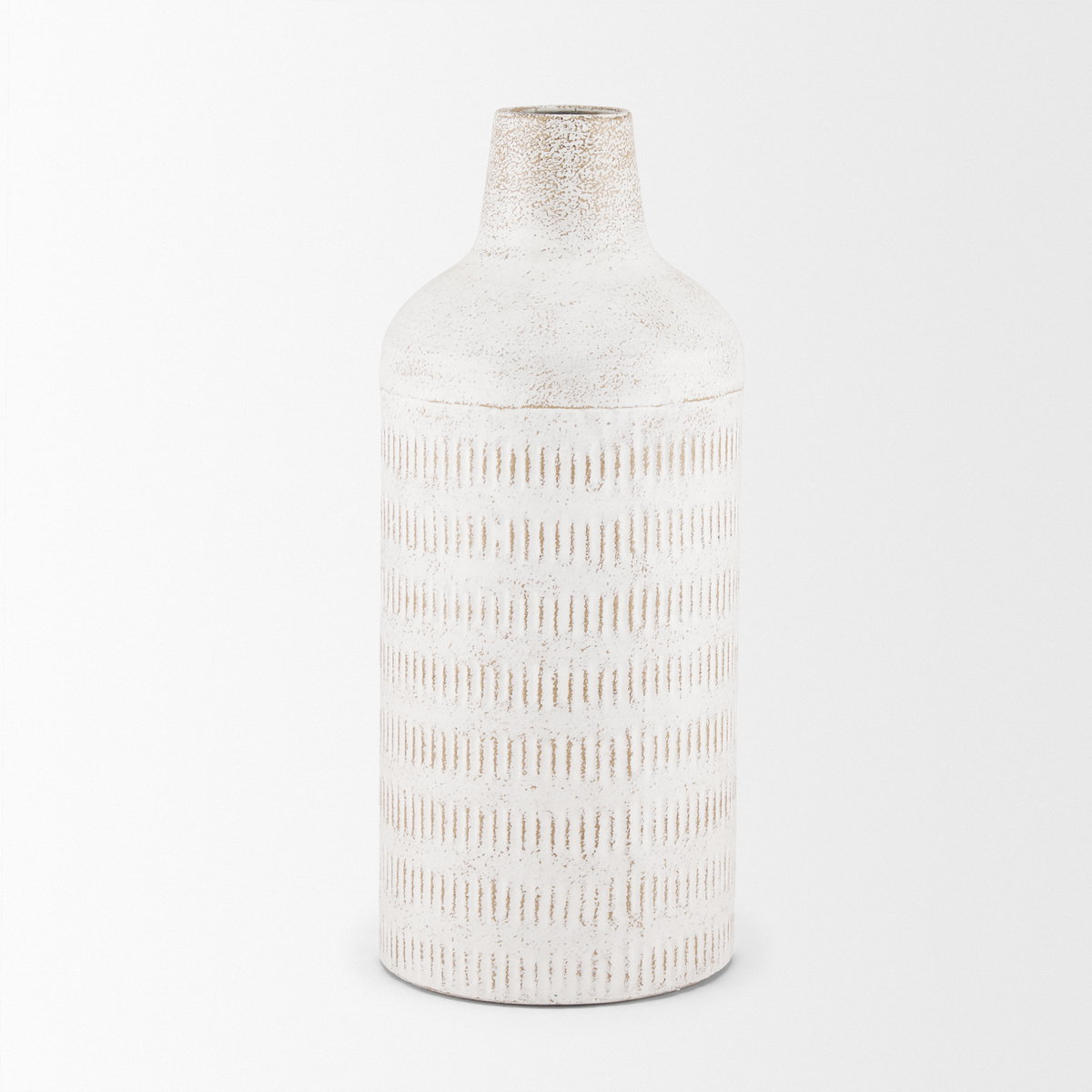 Tisha Large White with Terracotta Distressing Metal Vase, by Mercana, 5.91" length x 5.91" width x 14.17" height View 6