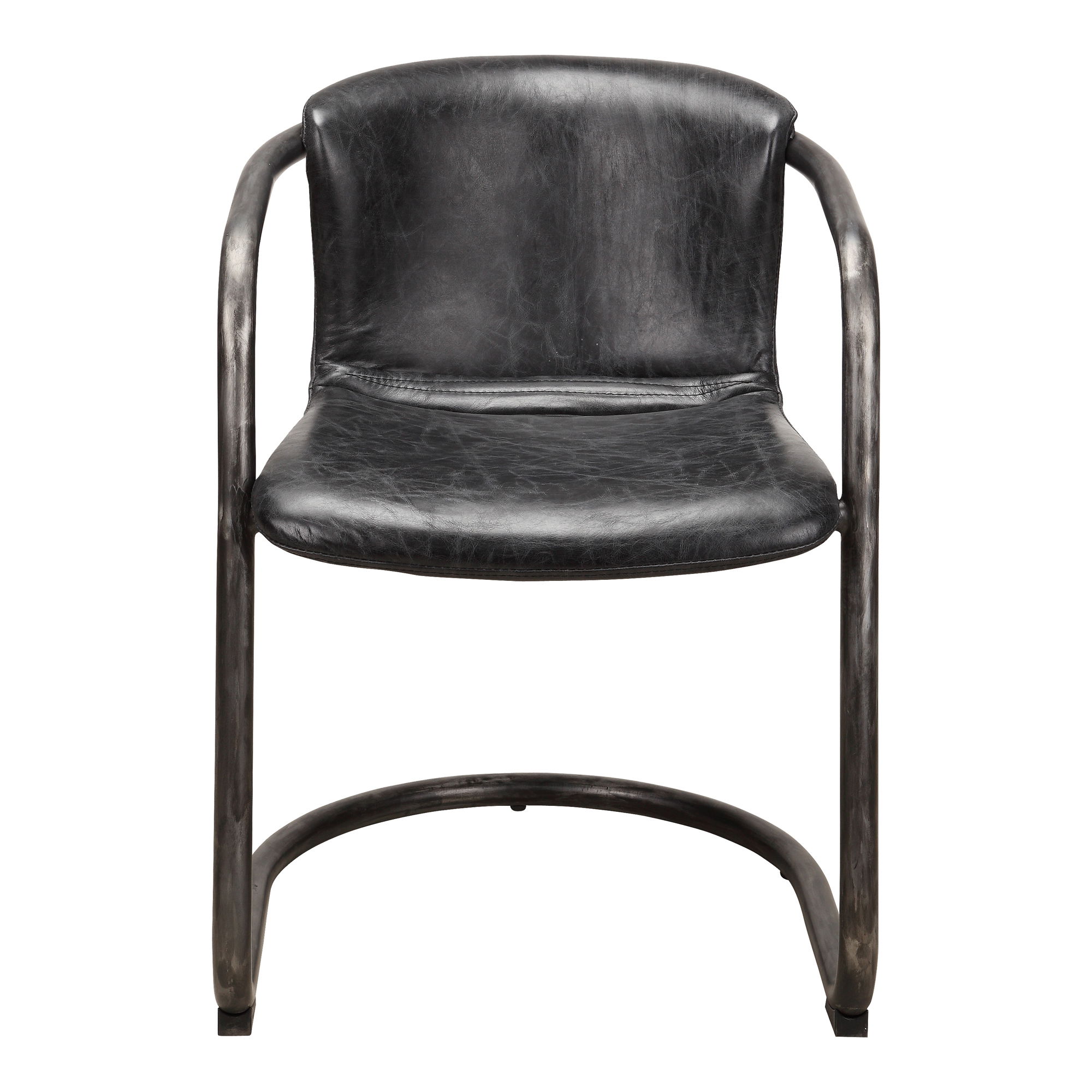 Freeman Dining Chair Onyx Black Leather - Set Of Two, by Moe's Home, 21" width x 30" height x 24" depth View 3