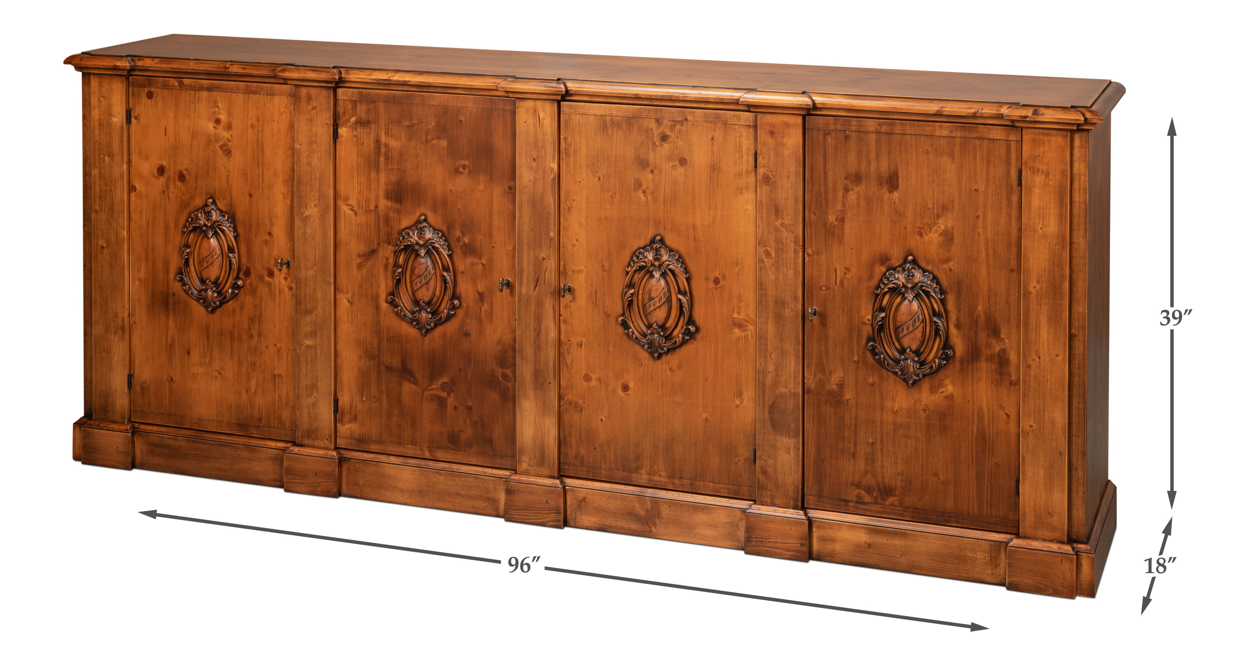 Crested Wall Cabinet,Noce Anticato, Cabinets & Sideboard by Sarreid, 96" length x 18" width x 39" height View 13