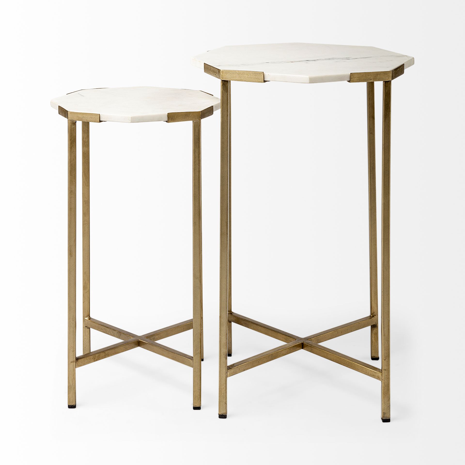 Vincent Octagonal White Marble Tabletop with Gold Metal End/Side Tables large image 