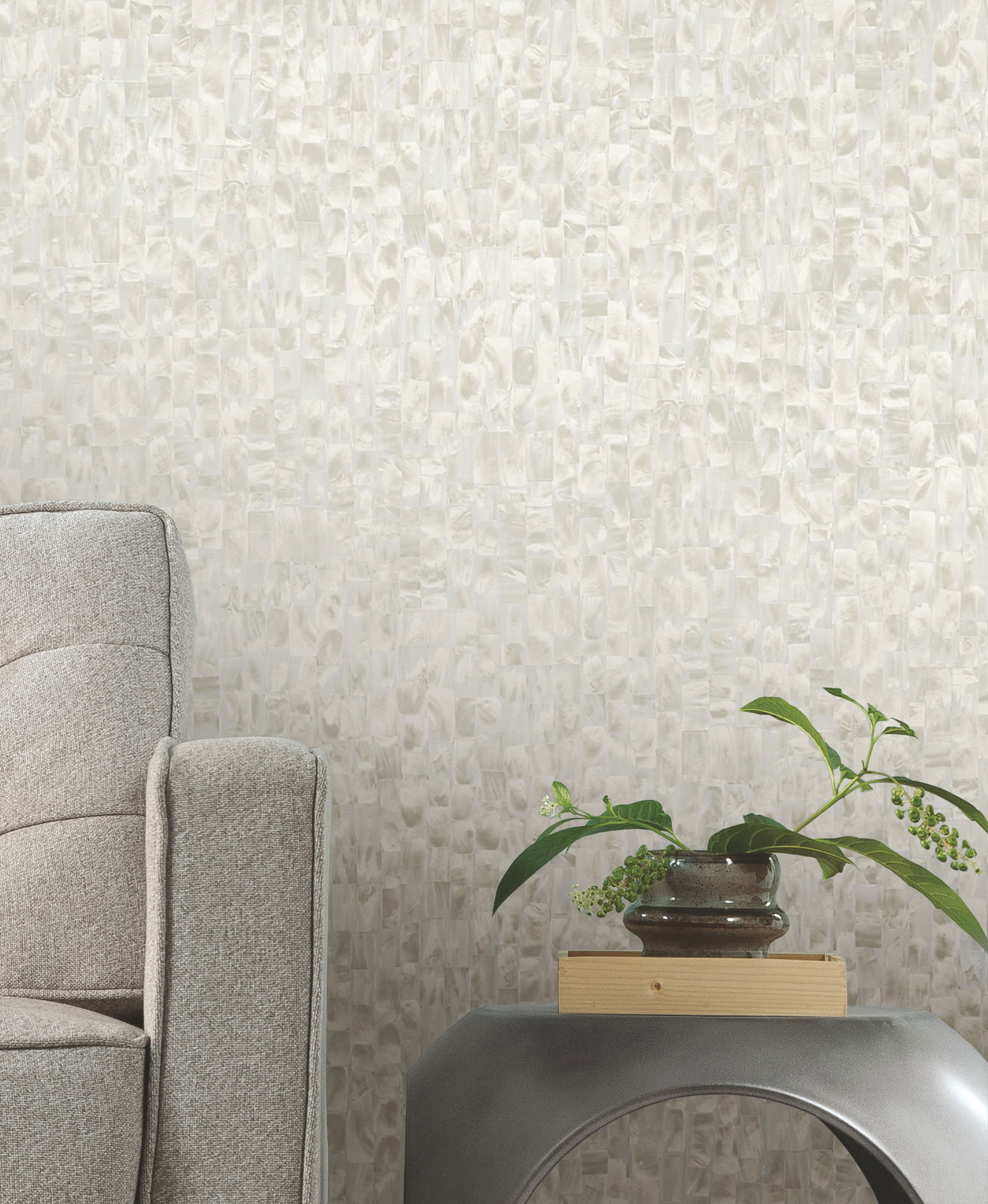 Mother Of Pearl Grey & Beige Peel & Stick Wallpaper large image 