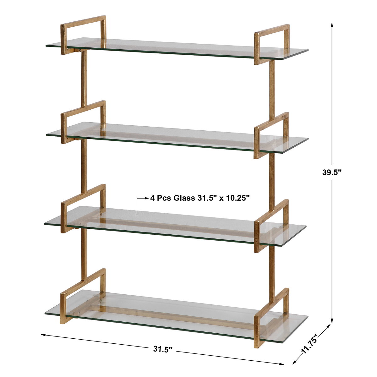 Auley Gold Wall Shelf, Shelving & Bookcase by Uttermost, 31.5" width x 39.5" height x 11.75" depth View 3