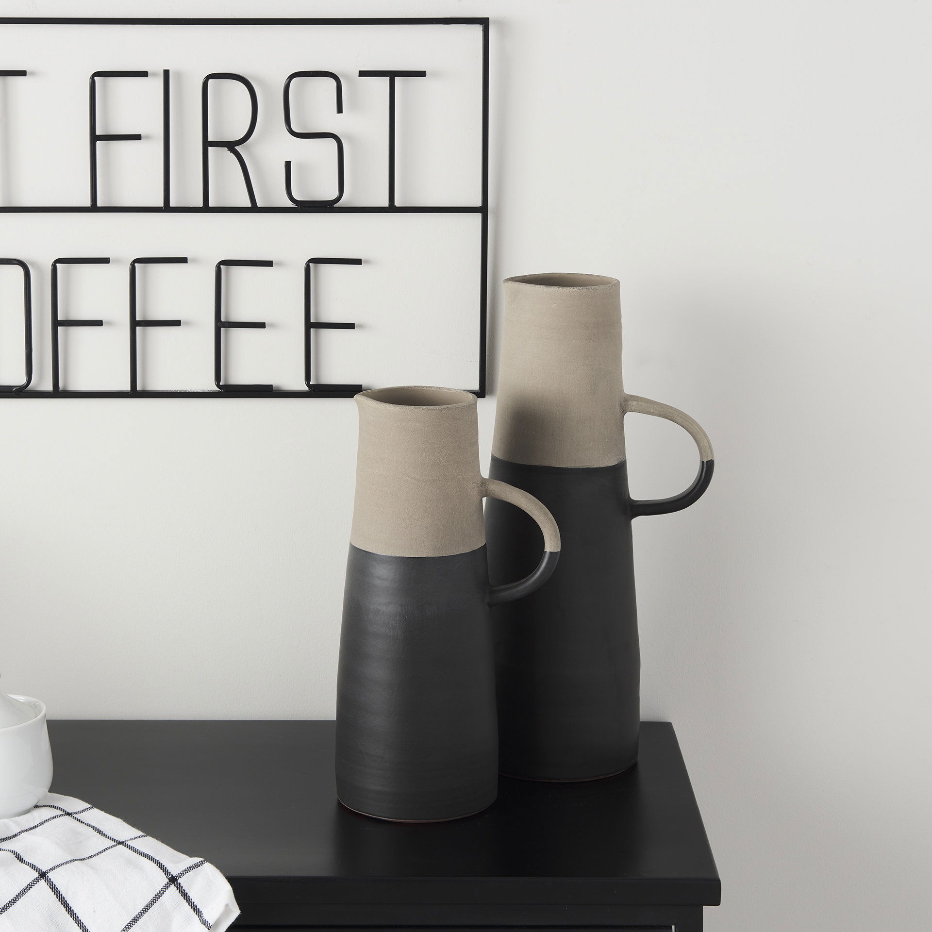 Garand Medium 15H Two-Toned Black/Natural Ceramic Jug, Decorative Jar by Mercana, 7.48" length x 5.12" width x 13.58" height View 4