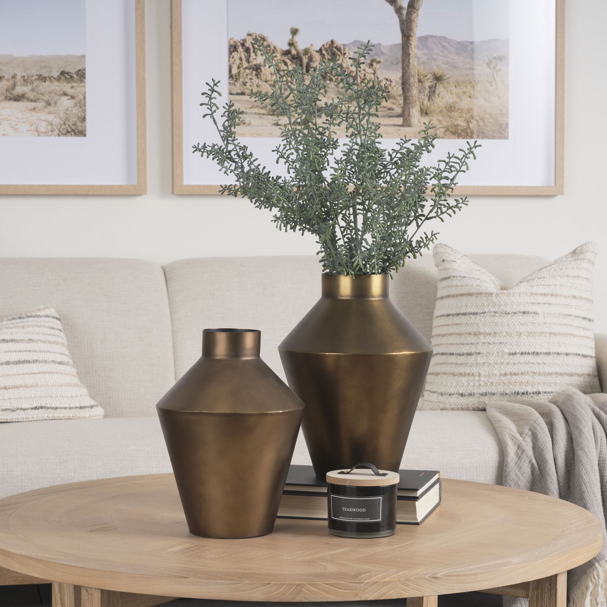 Perrin Large Brushed Gold Metal Decorative Vase, by Mercana, 9.5" length x 9.5" width x 13.25" height View 3