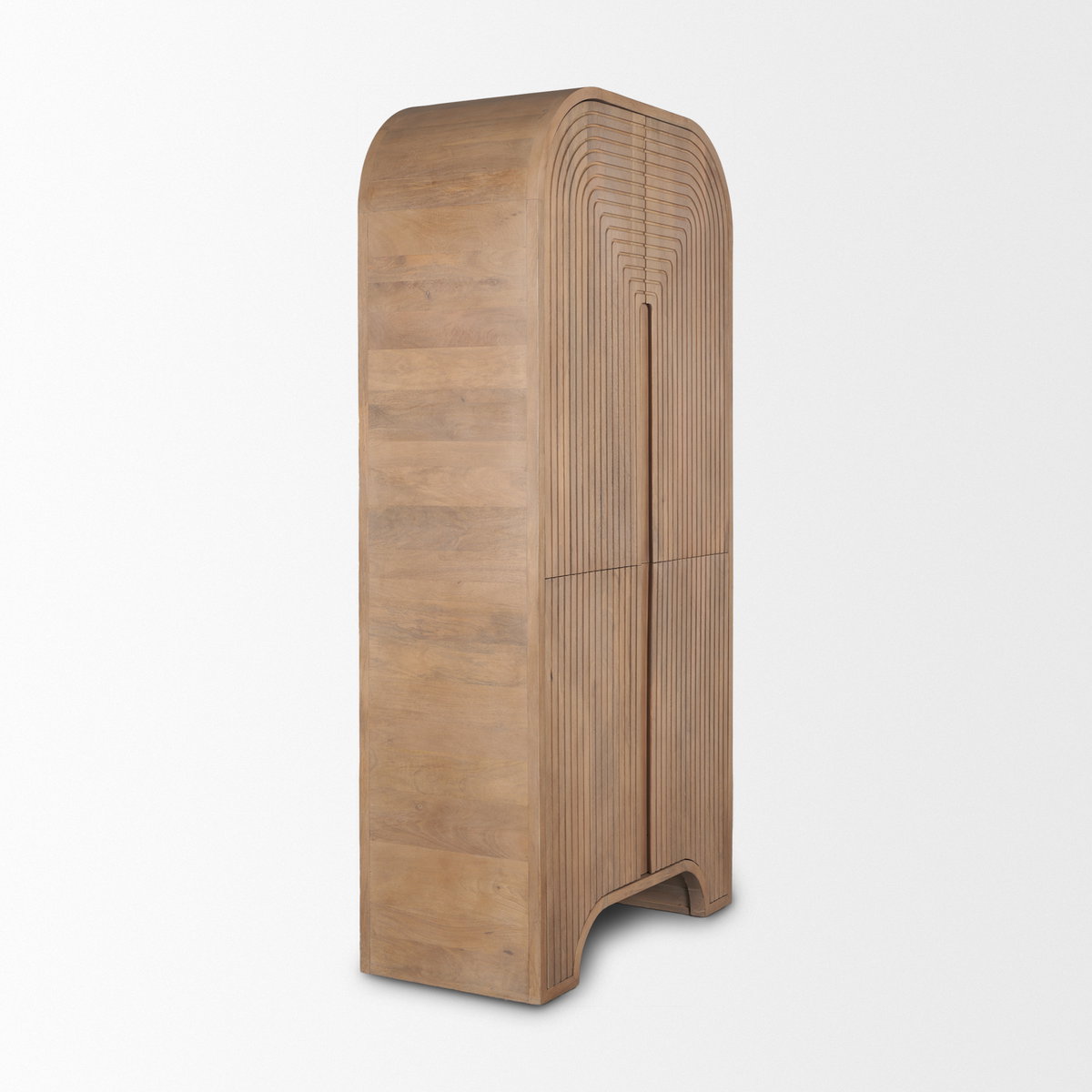 Sorina Reverse Fluted Light Brown Wood Curio Cabinet, Cabinets & Sideboard by Mercana, 36" length x 17" width x 72" height View 7