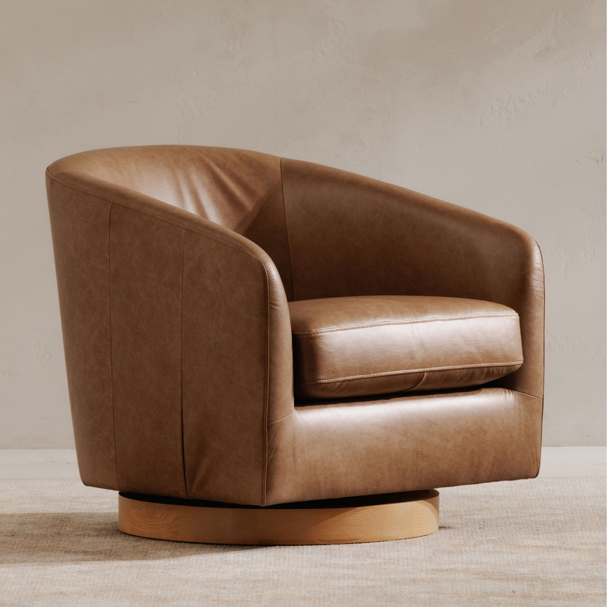 Oscy Leather Swivel Chair Tan, Accent Chair by Moe's Home, 31" width x 28.35" height x 31" depth View 9