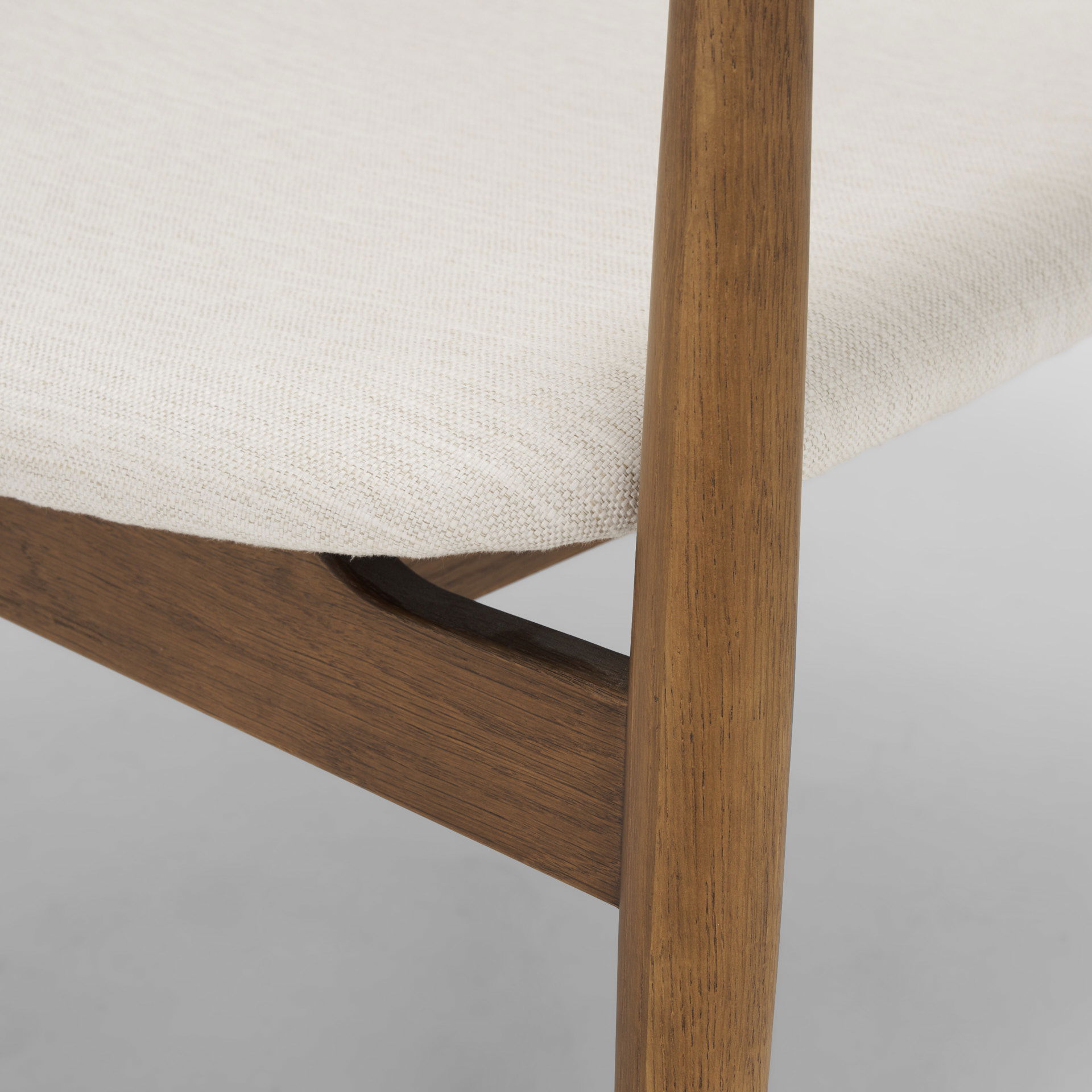 Haggen Medium Brown Oak Wood with Cream Fabric Accent Chair, by Mercana, 27.56" length x 26.77" width x 28.35" height View 11