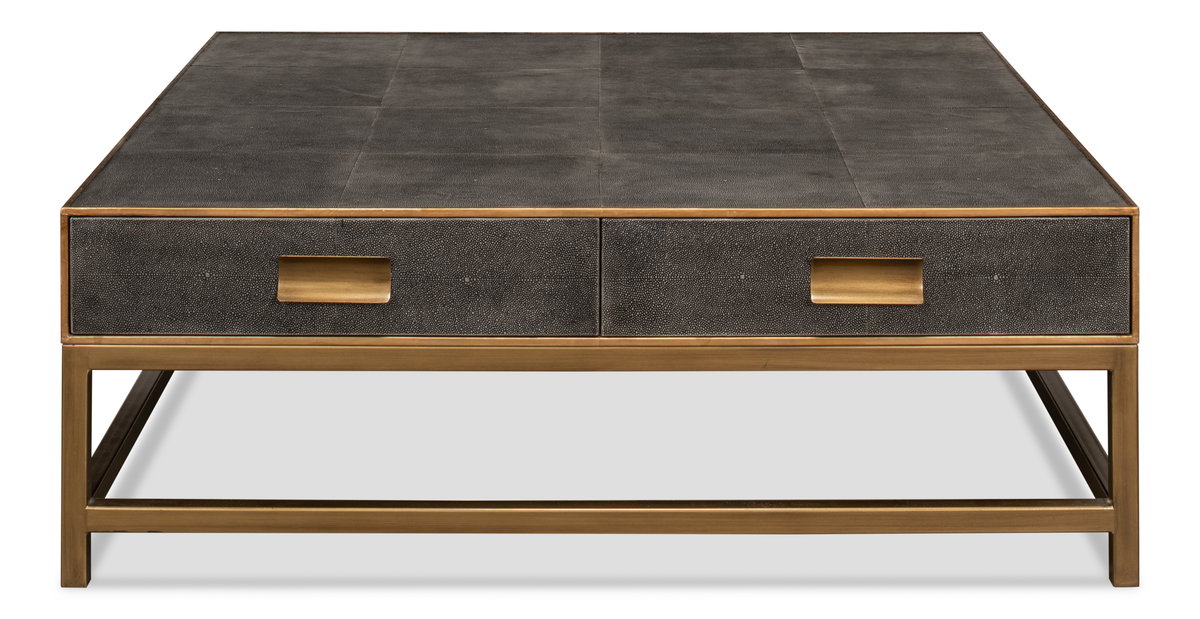 Gideon Shagreen Sq.Coffee Table Ant.Grey, by Sarreid, 4' length x 4' width x 1'5" height View 2